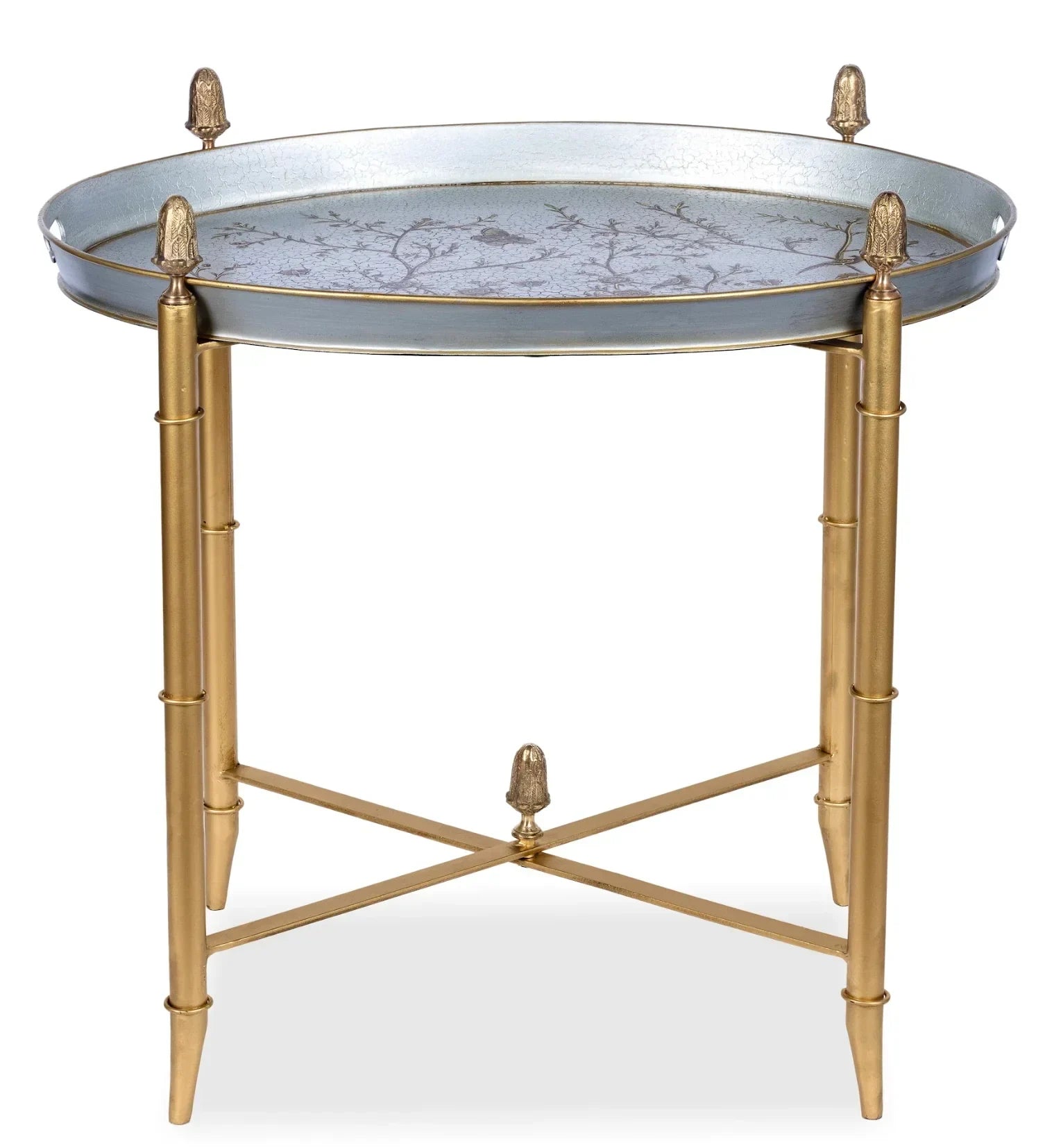 Pewter Round Tray & Gold Table with Finials - The Mayfair Hall