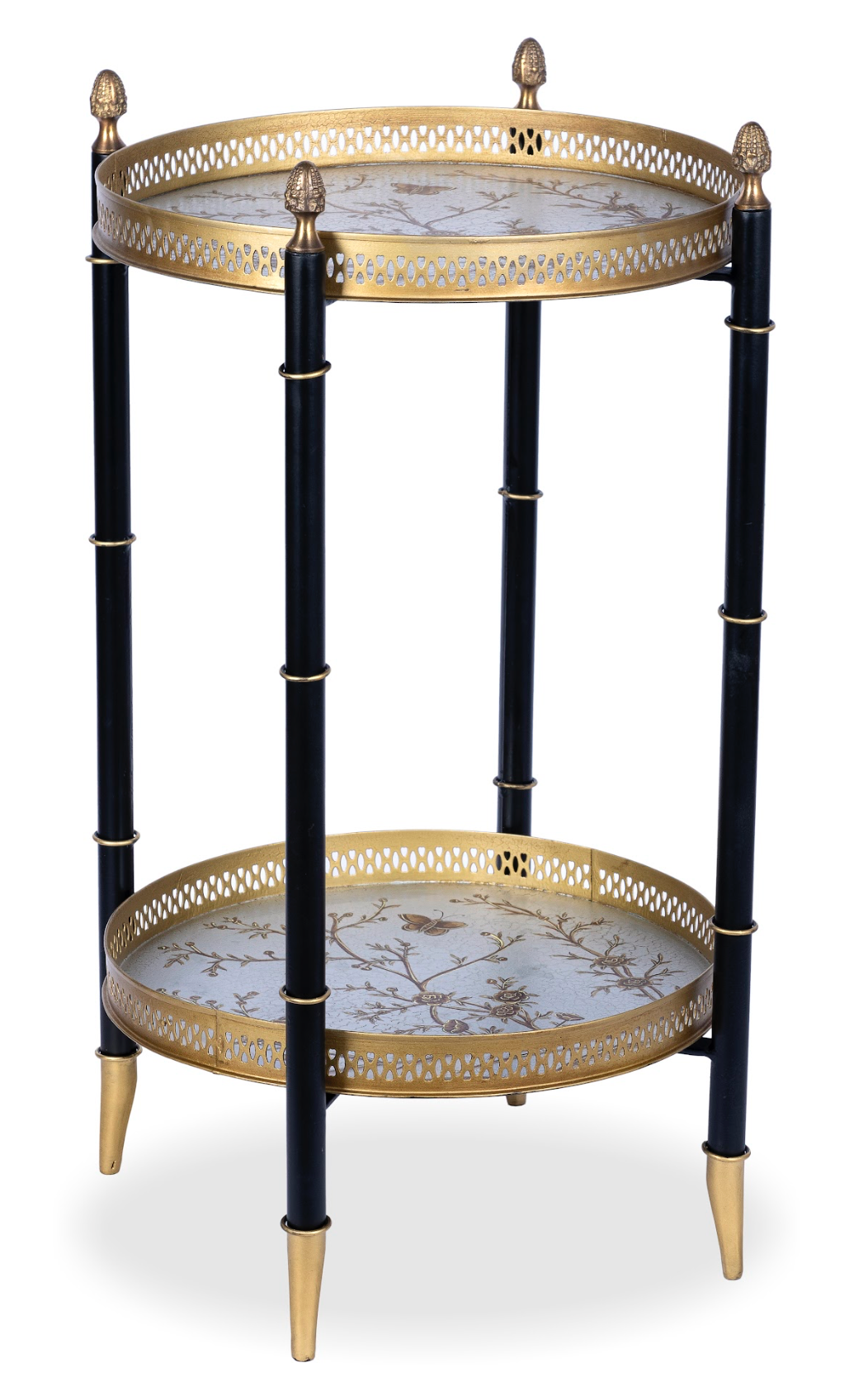PEWTER & BLACK ROUND TWO TIER SHELF TABLE