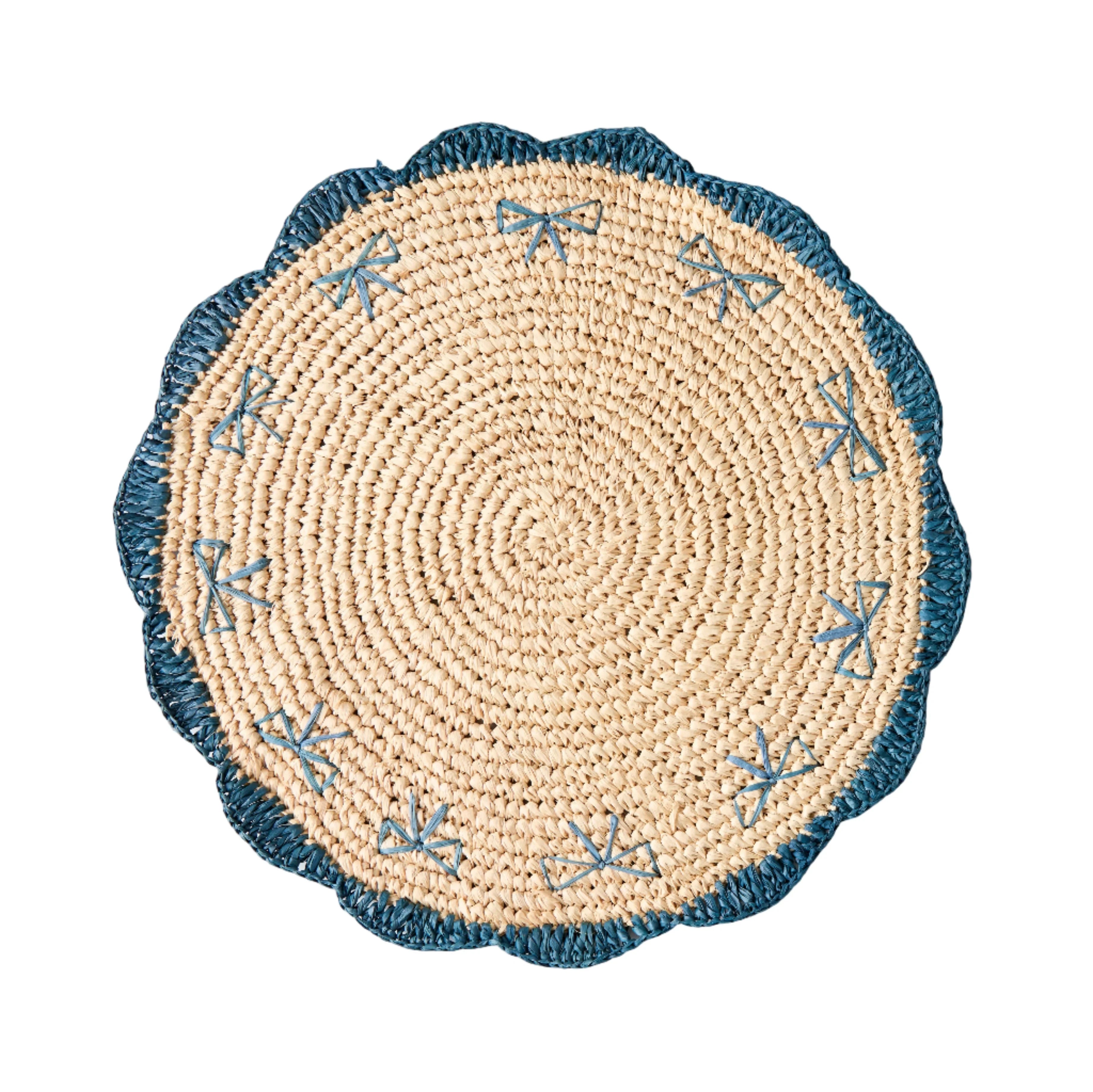 Payton James Handwoven Bow Placemats – Hand-Crocheted Raffia Palm Placemats – Unique Kitchen & Dining Table Decor – Handmade Tableware