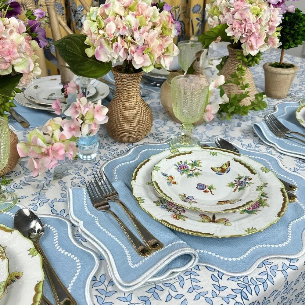 Blue Leaves Cotton Tablecloth - The Mayfair Hall