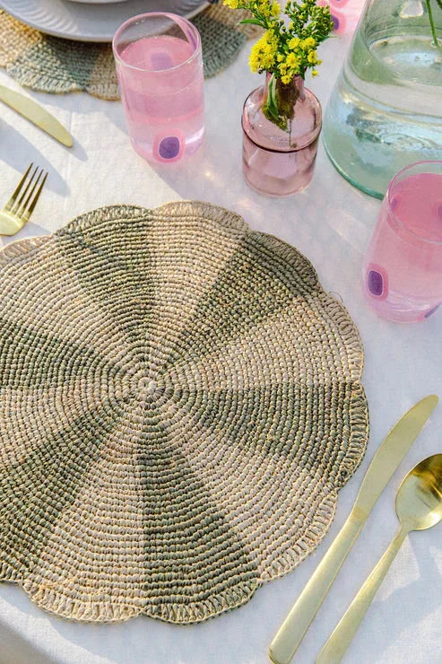 Pinwheel Olive Placemat, raffia tabletop - The Mayfair Hall