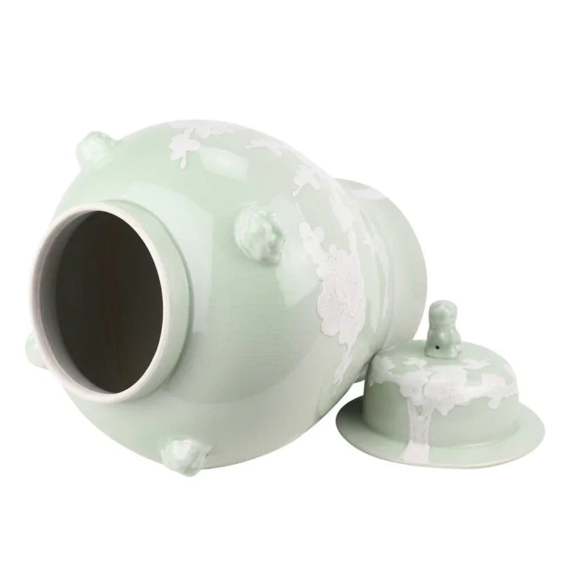 PASTEL PALE GREEN CHERRY BLOSSOM JAR - The Mayfair Hall