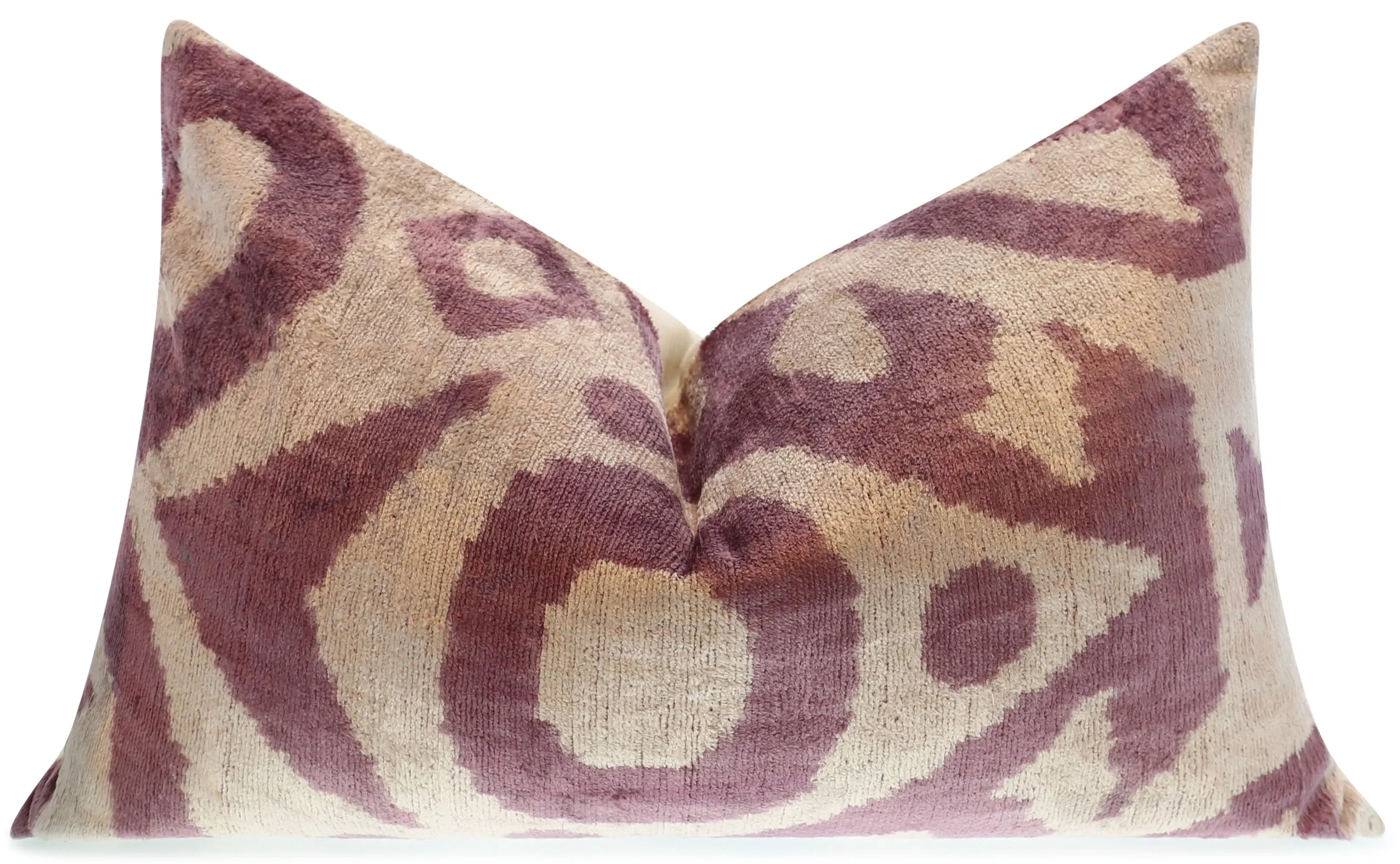 Handmade Ikat Silk Velvet Throw Pillow - 16x24, Lavender and Cream Luxury Cushion with Down Feather Insert - The Mayfair Hall