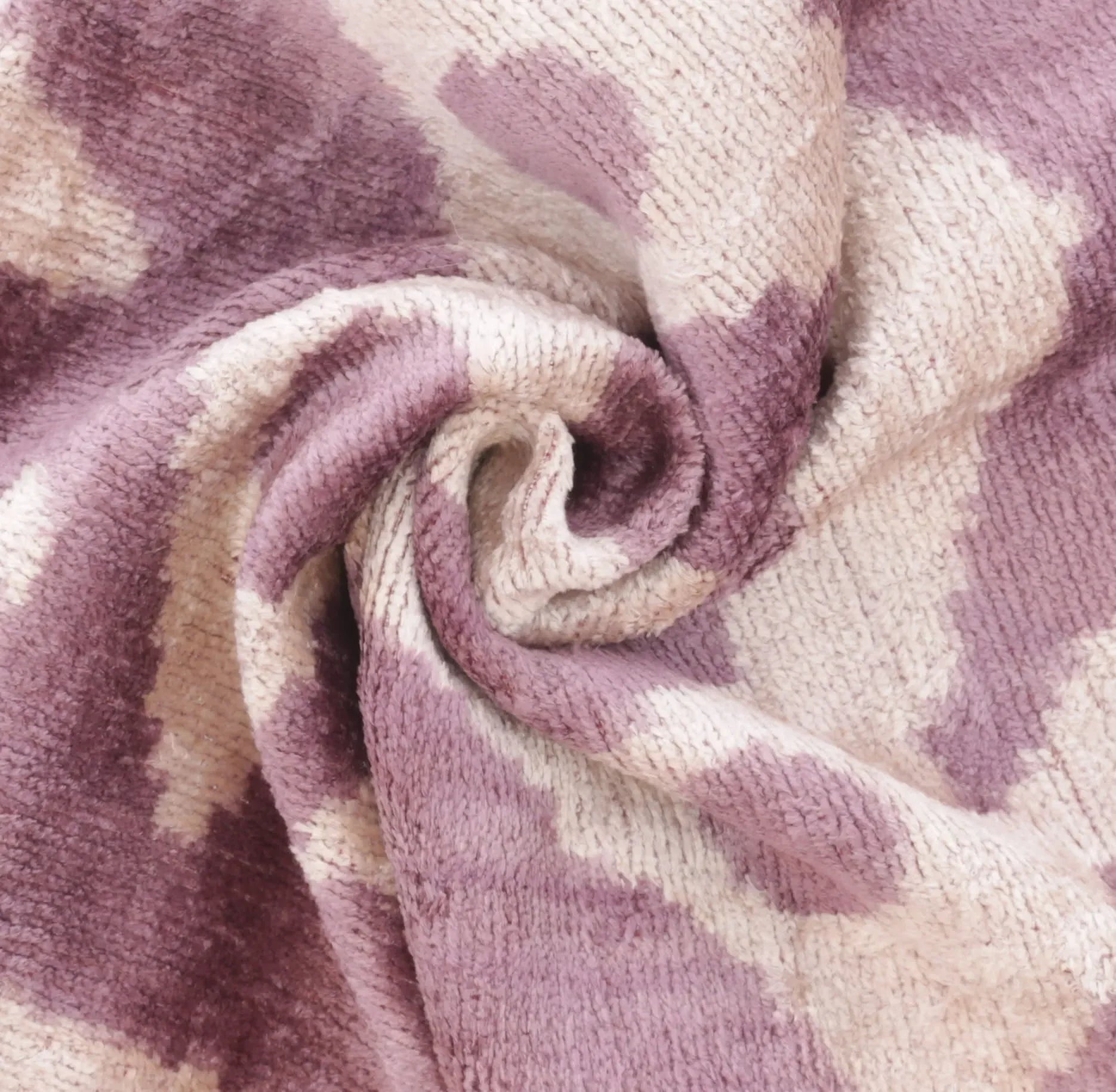 Handmade Ikat Silk Velvet Throw Pillow - 16x24, Lavender and Cream Luxury Cushion with Down Feather Insert - The Mayfair Hall