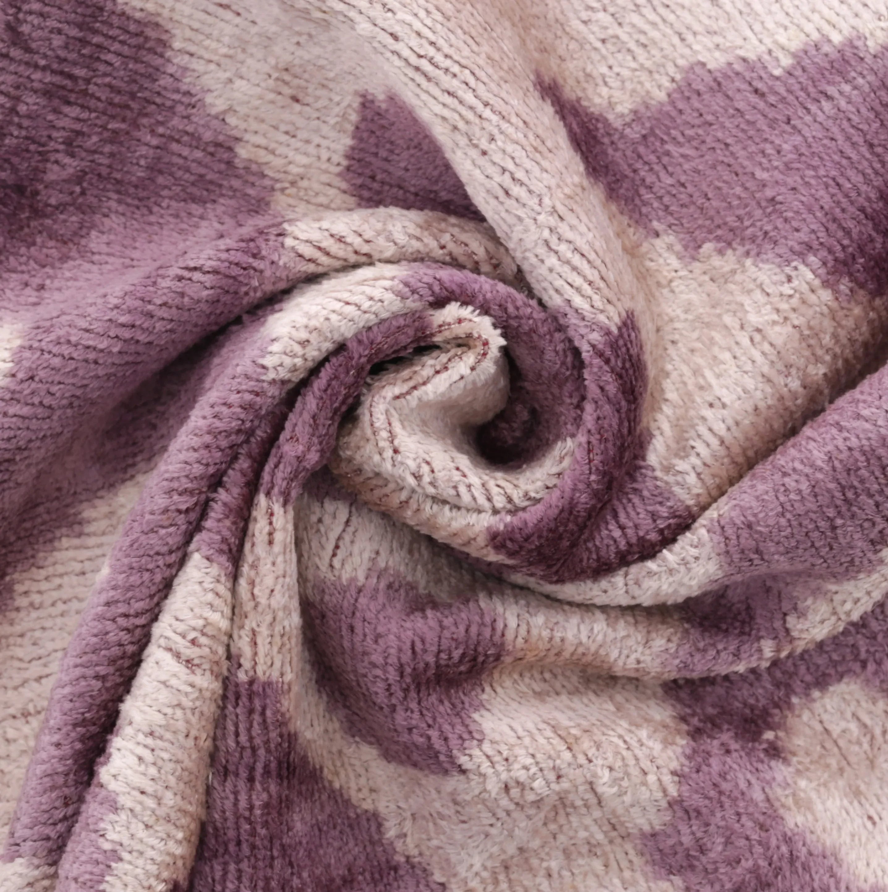 Handmade Ikat Silk Velvet Throw Pillow - 16x24, Lavender and Cream Luxury Cushion with Down Feather Insert - The Mayfair Hall