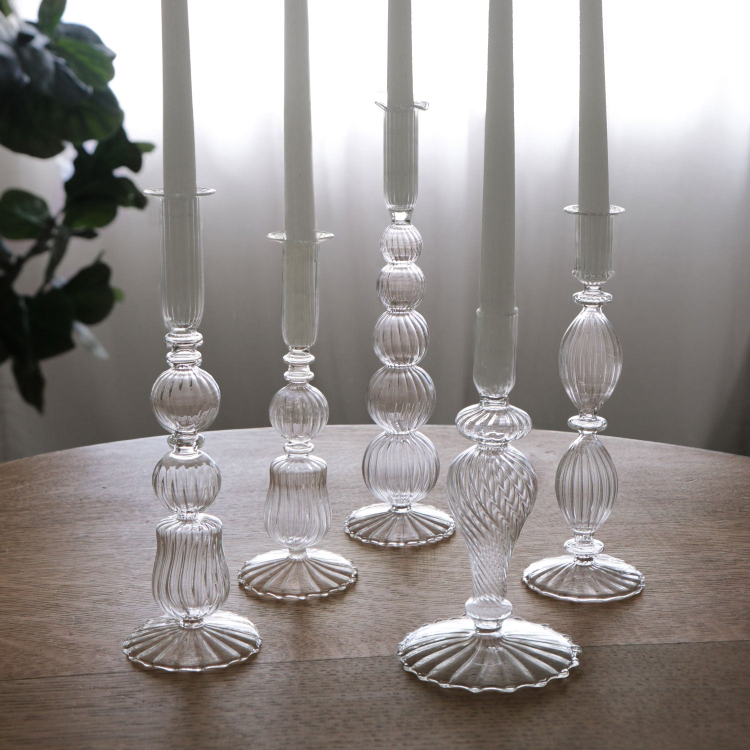 GLASS Cambridge Olivia 12" Candlestick Holder Set of 2 (Clear)