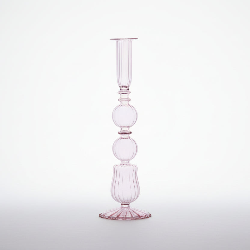 GLASS Cambridge Emma 10.5" Candlestick Holder Set of 2 (Light Pink)