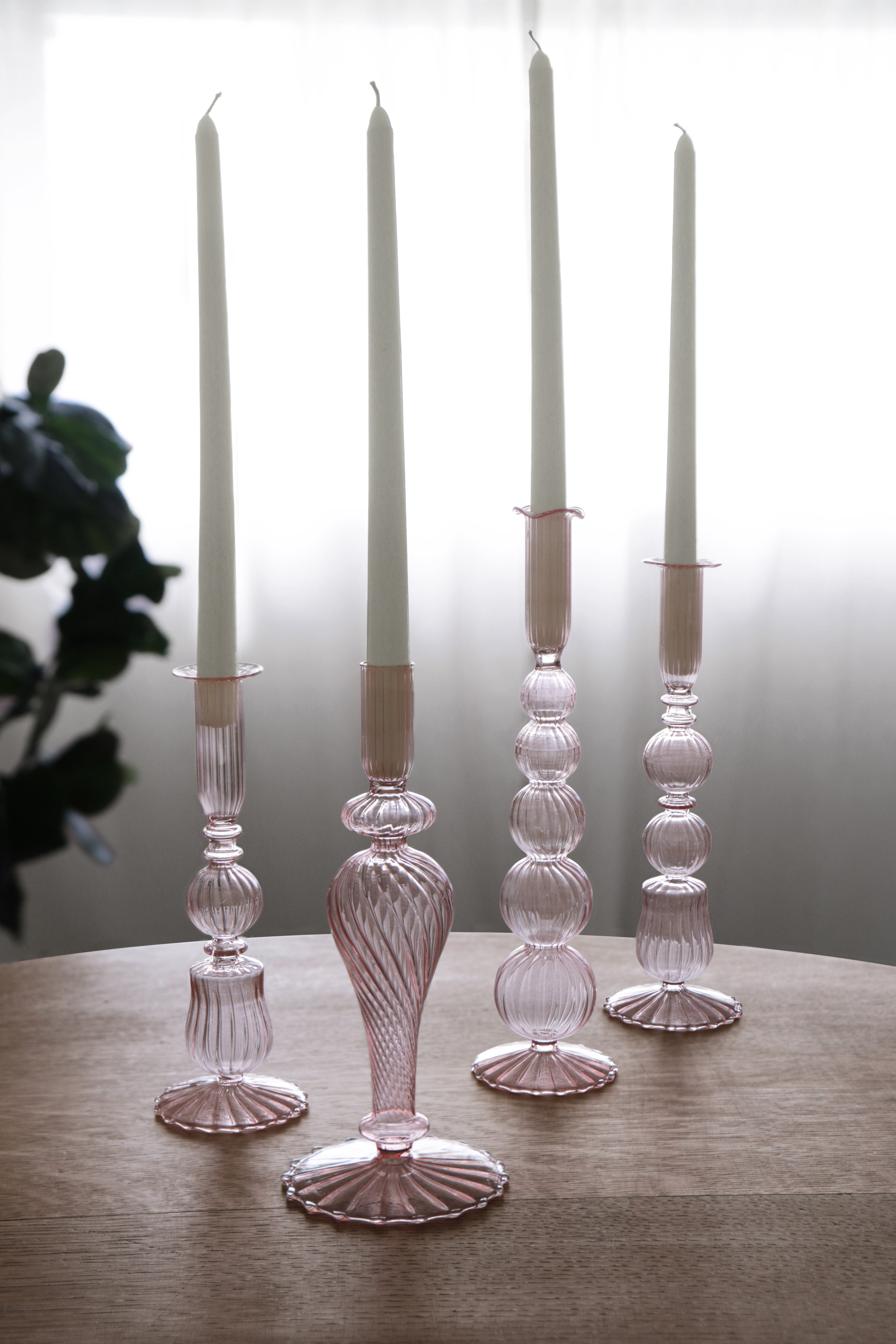 GLASS Cambridge Emma 10.5" Candlestick Holder Set of 2 (Light Pink)