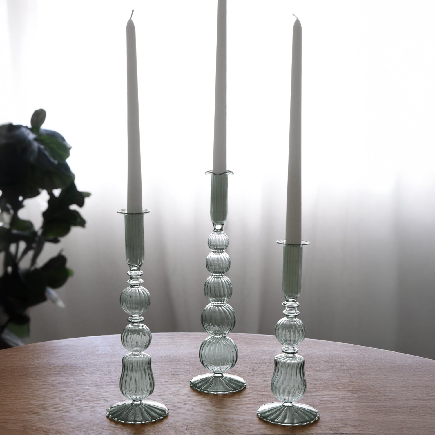 GLASS Cambridge Emma 10.5" Candlestick Holder Set of 2 (Light Green)