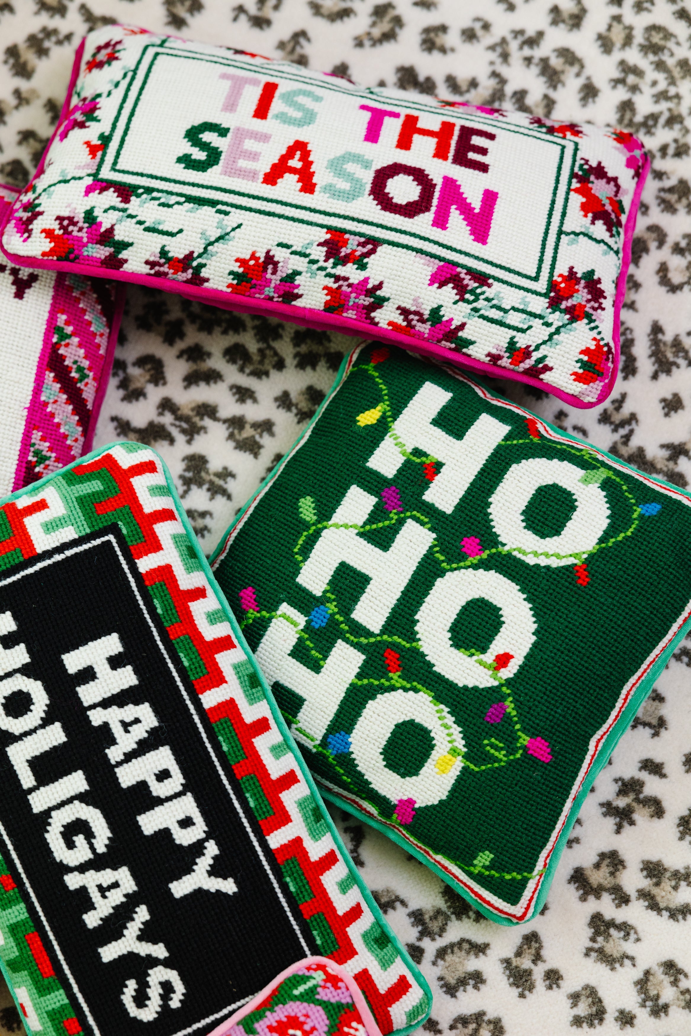 Ho Ho Ho Needlepoint Throw Pillow