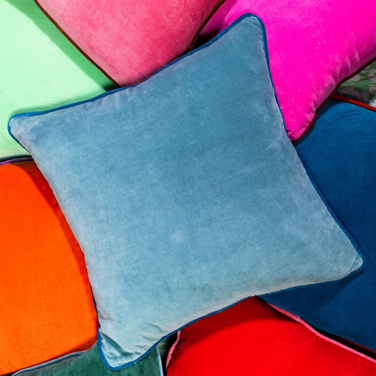 Charliss Velvet Pillow - Aqua + Peacock