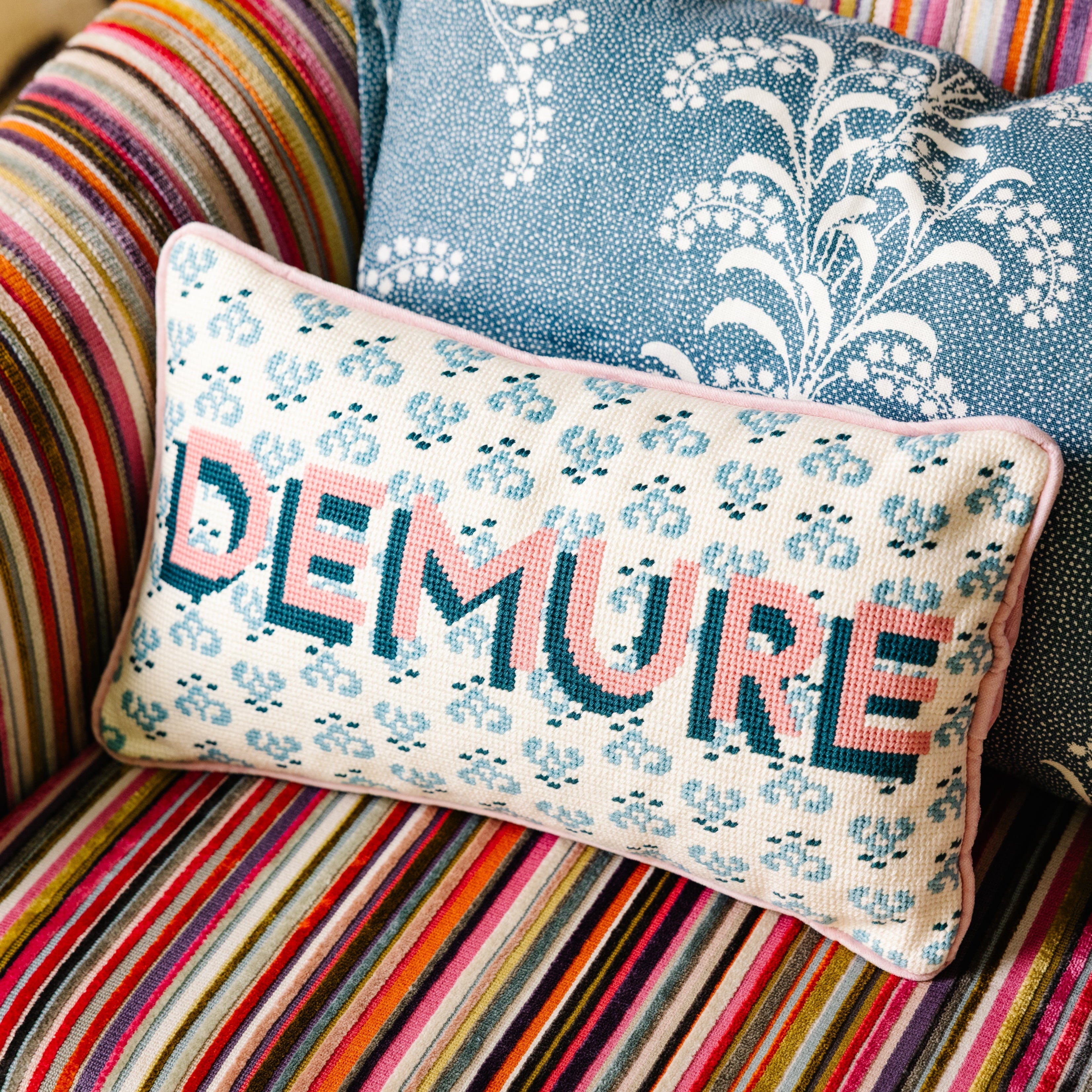 Demure Needlepoint Throw Pillow