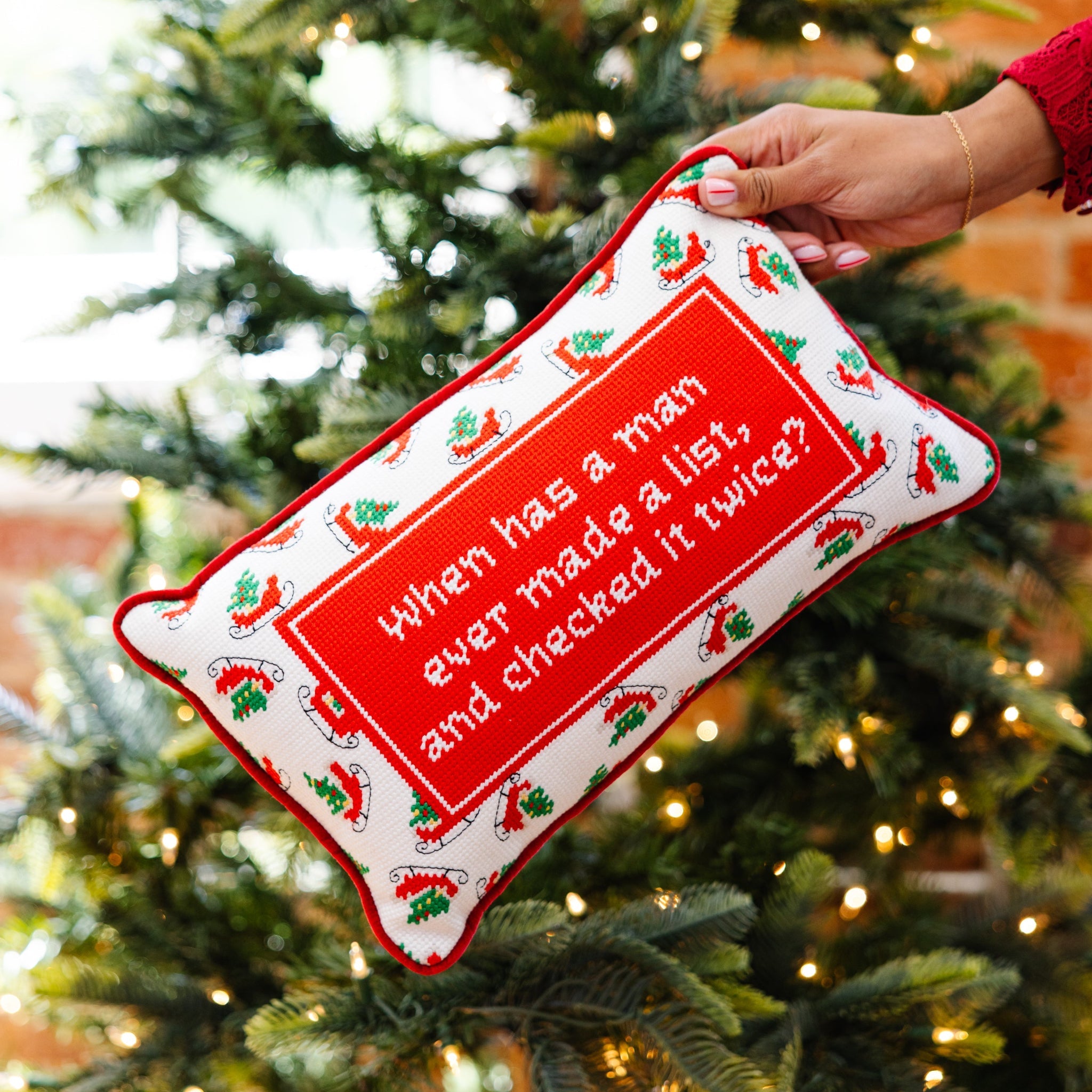 Check it Twice Needlepoint Pillow