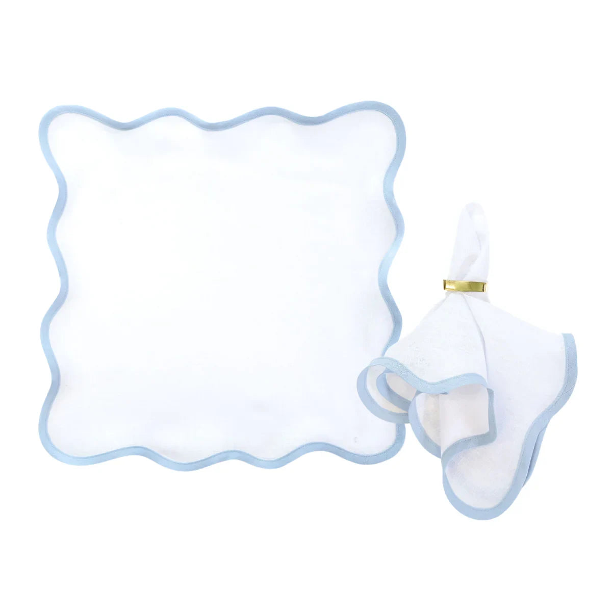 Linen Scalloped Square | Lily White with Cornflower Blue