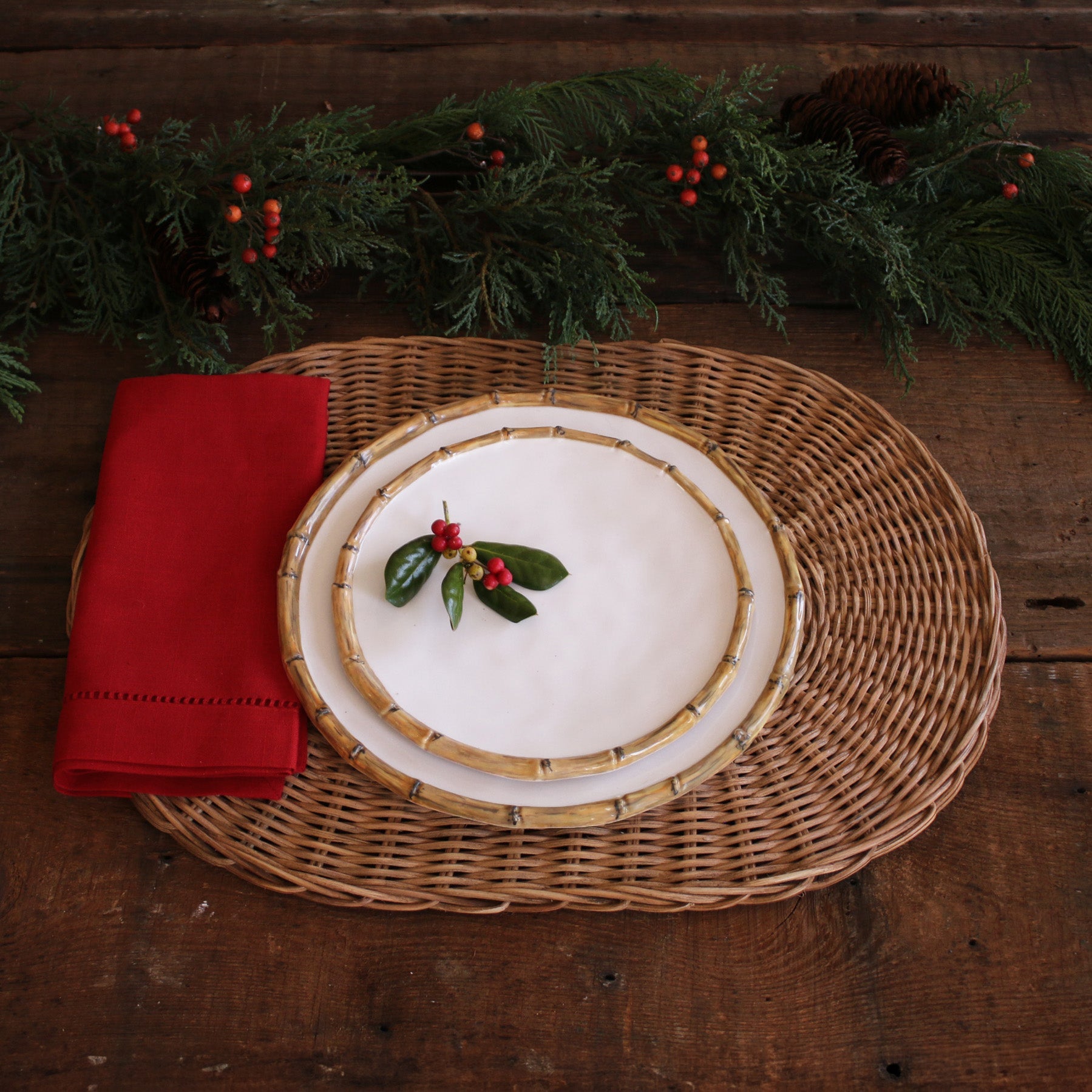 VIDA Bamboo 11" Dinner Plate Set of 4 (White and Natural)