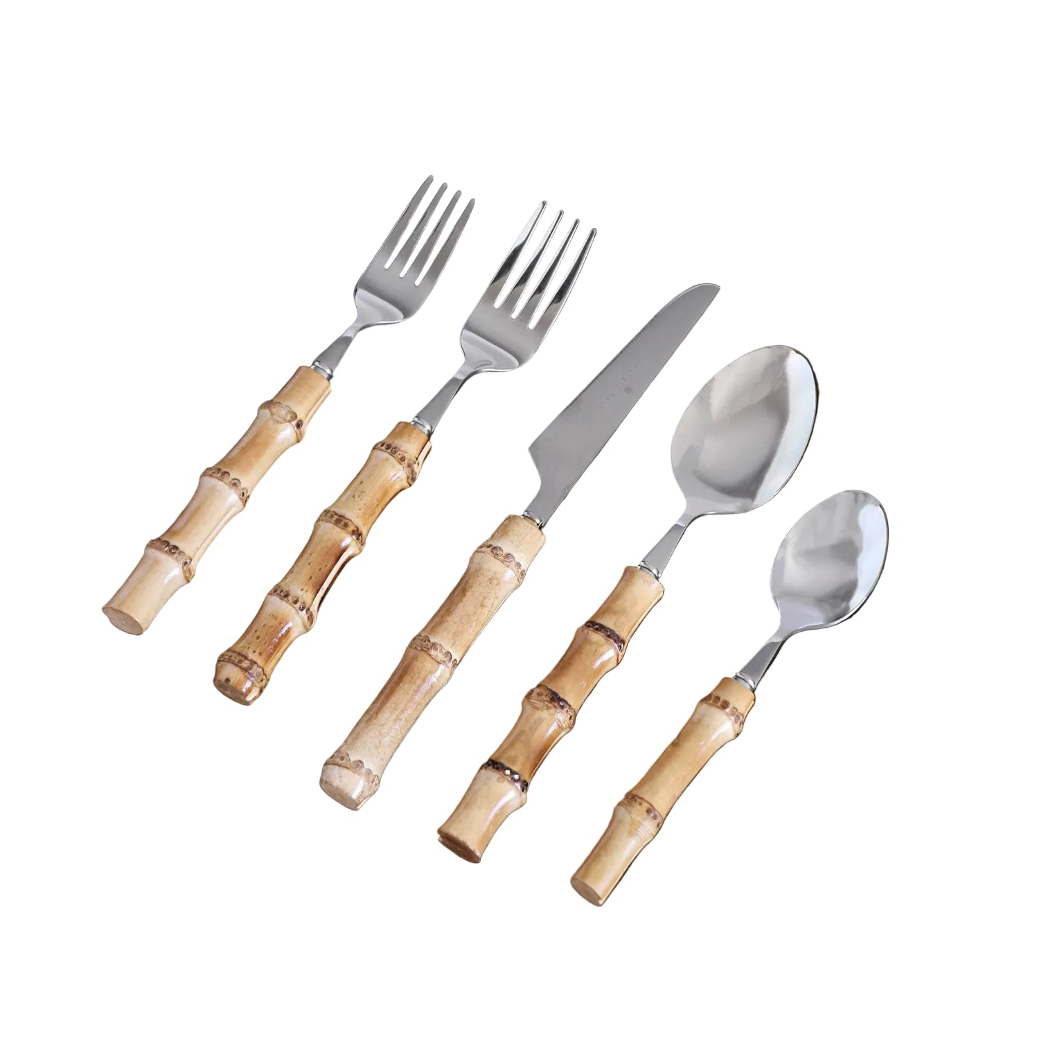 VIDA Bamboo Stainless Flatware II Set of 5 (Silver and Natural)