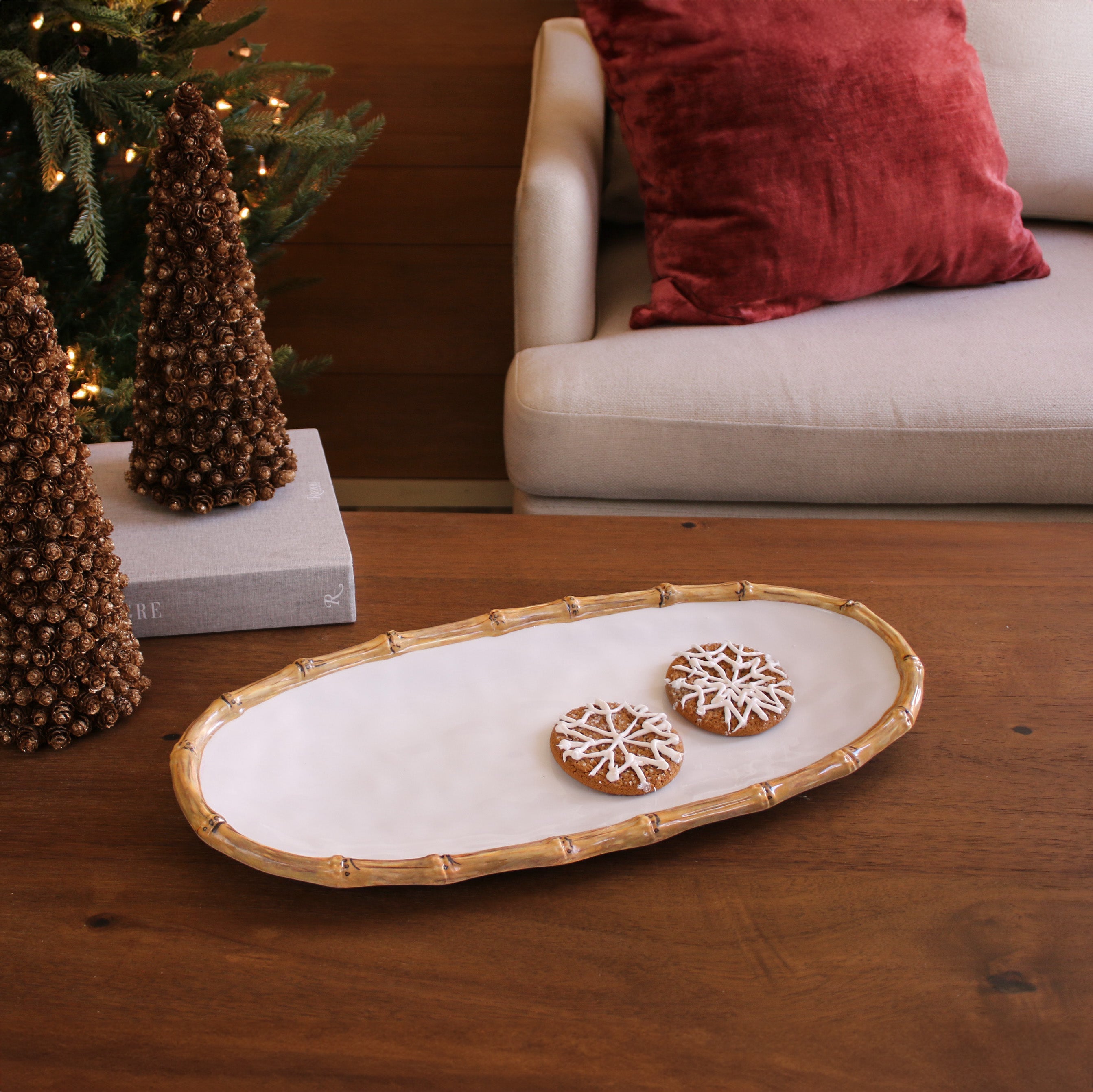 VIDA Bamboo Medium Oval Platter (White and Natural)