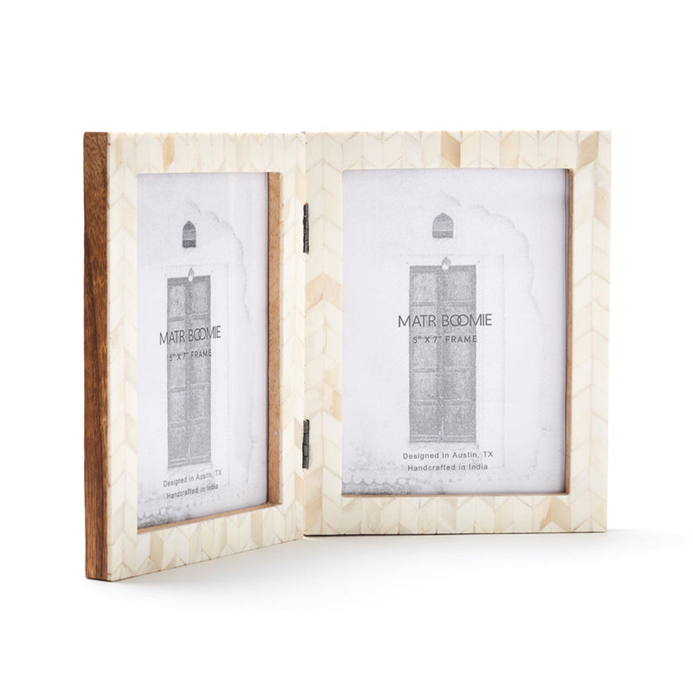 Artemis Chevron Bone Hinged Double Picture Frame by Matr Boomie — Two 5 × 7 in Photos