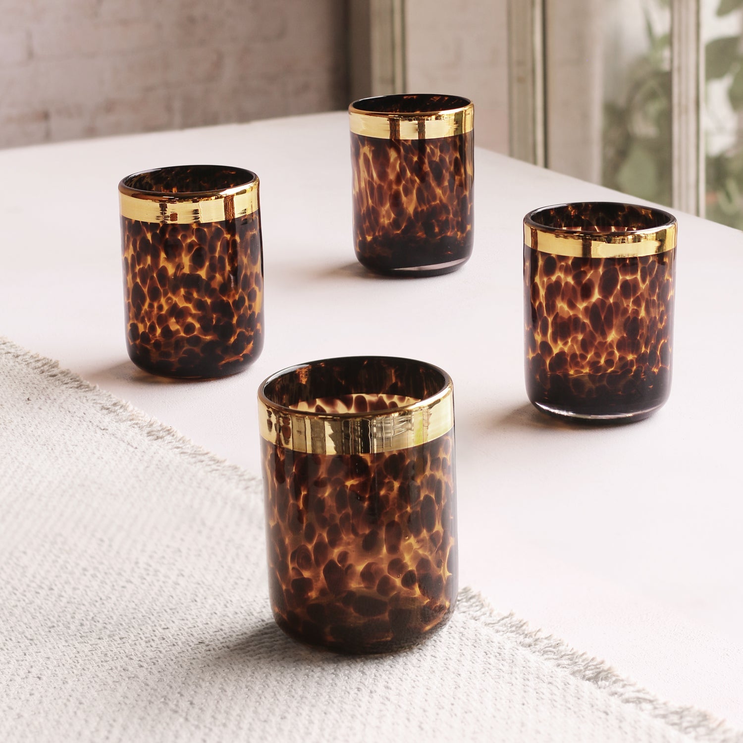 GLASS Tortoise and Gold Tumbler Set of 4