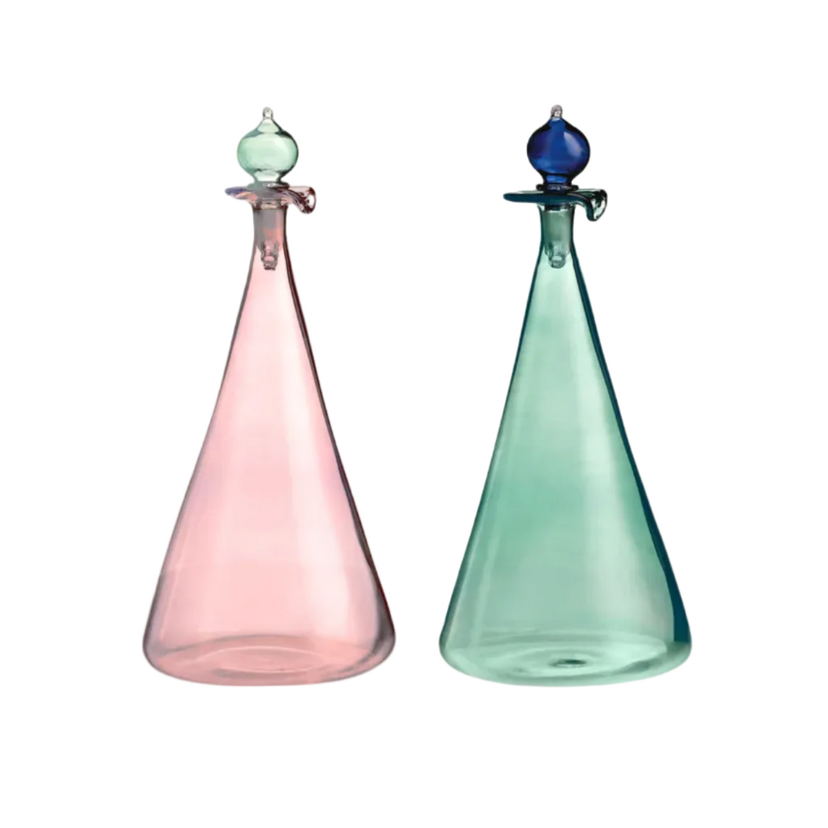 Couple Hand-Blown Glass Oil & Vinegar Flasks in Green / Rose by Anut — Set of 2