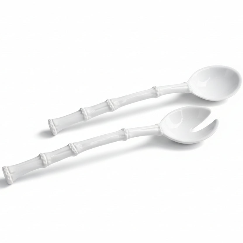 VIDA Bamboo Large Salad Servers (White)