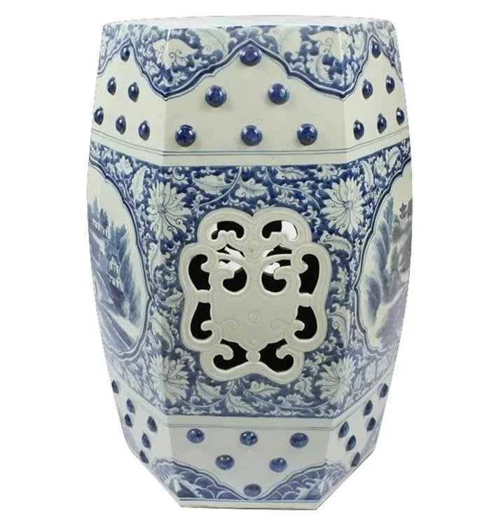 Pieced Floral and Village Scene Garden seat - The Mayfair Hall