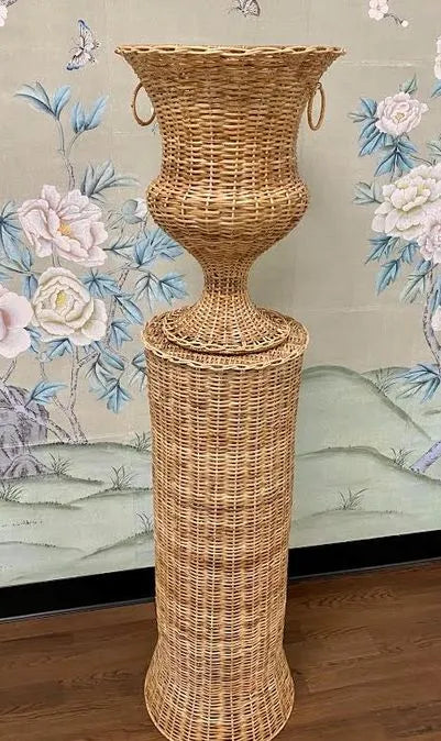 Round Wicker Urn and Pedestal