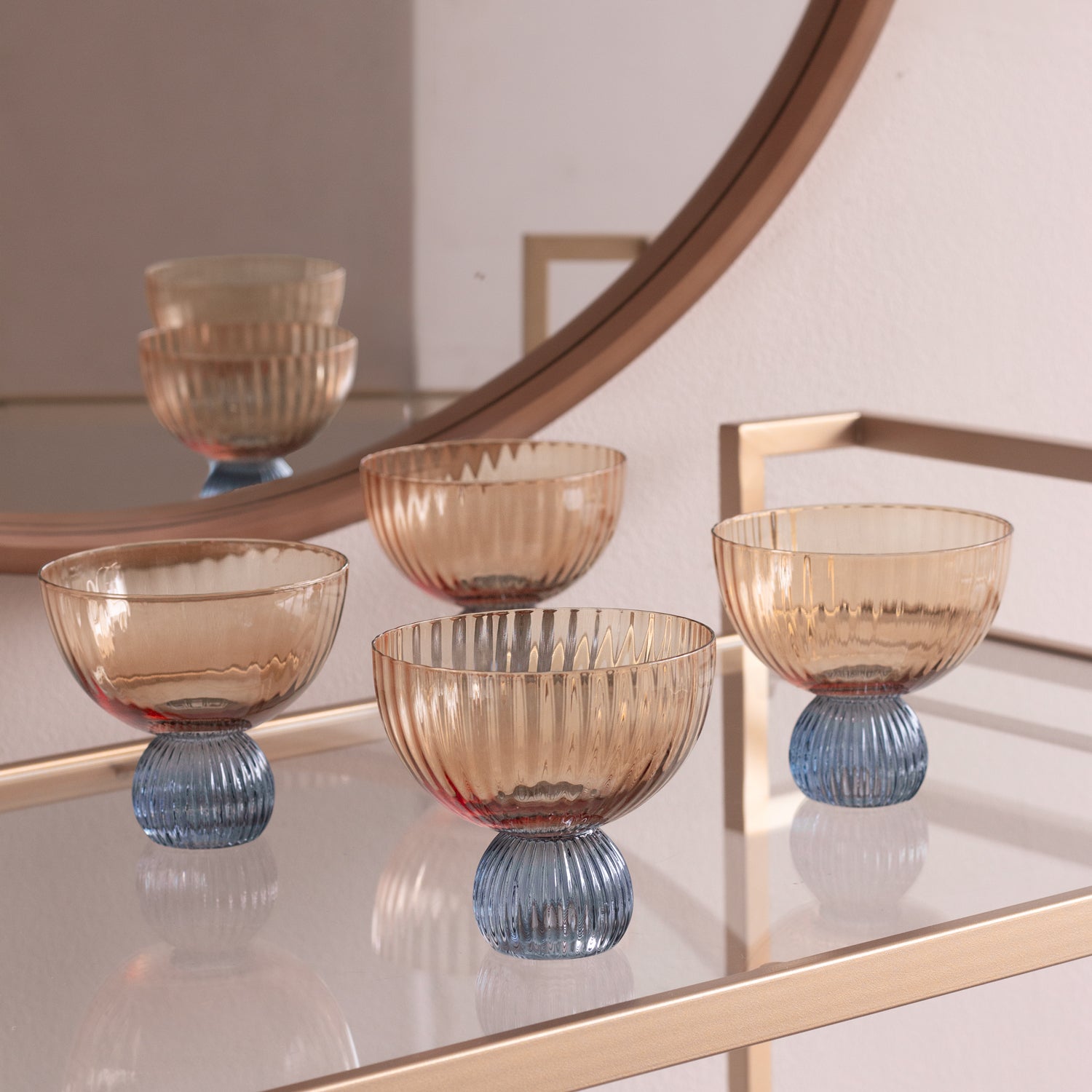 GLASS Venice Coupe Set of 4 (Amber and Blue )
