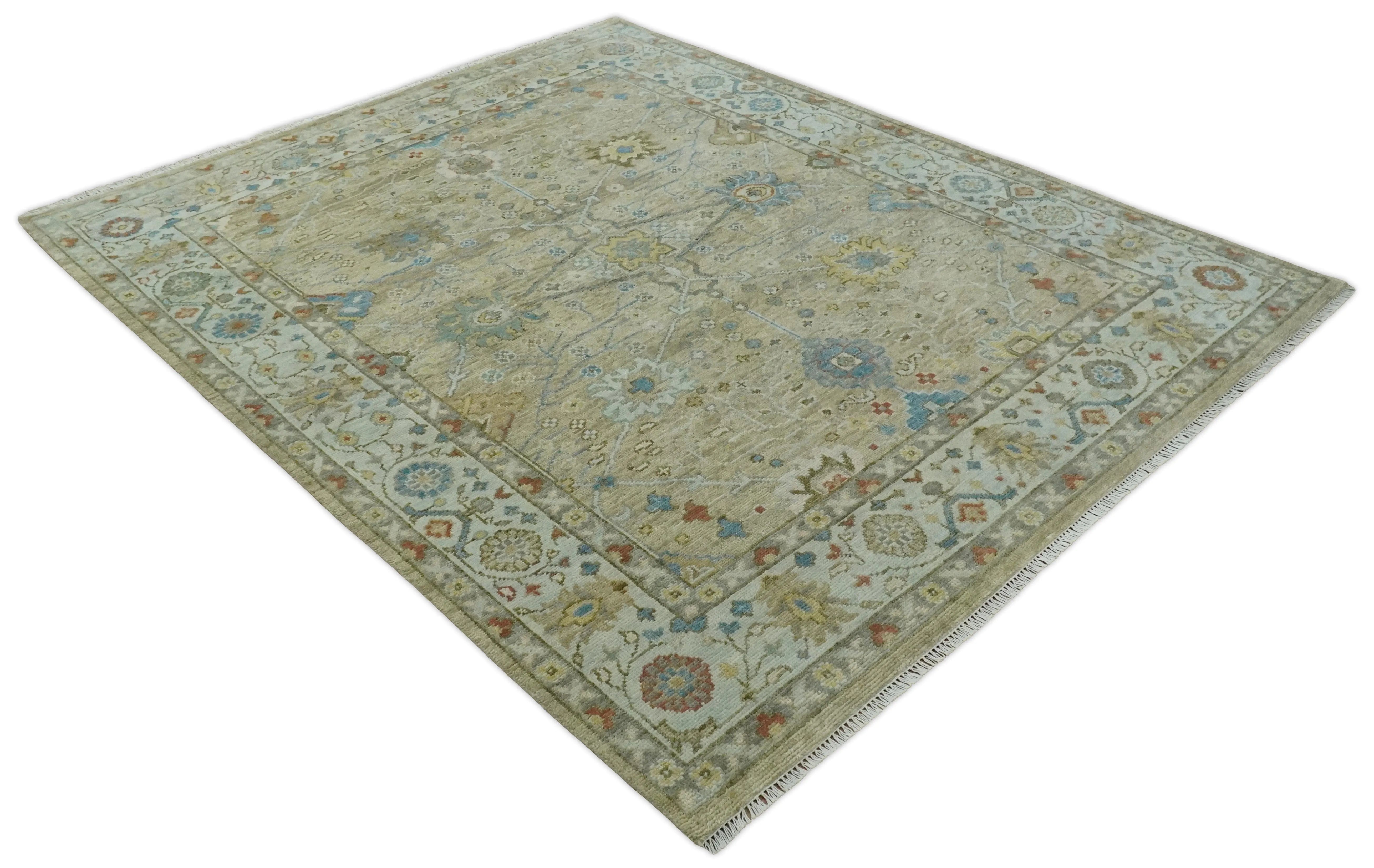 Hand Knotted Beige, Ivory and Gray Traditional Oushak Custom Made Wool Area Rug