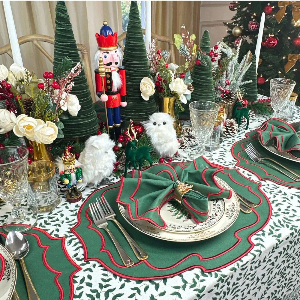 Christmas Belle Green with Red Embroidery Placemats (Set of 4)