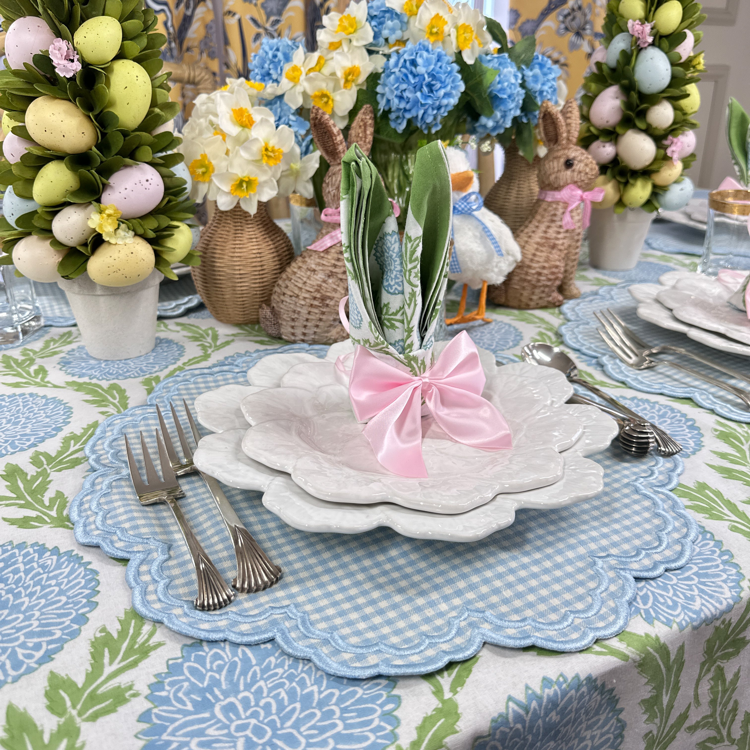 Blue and Green, Flowers & Vines - Tablecloth