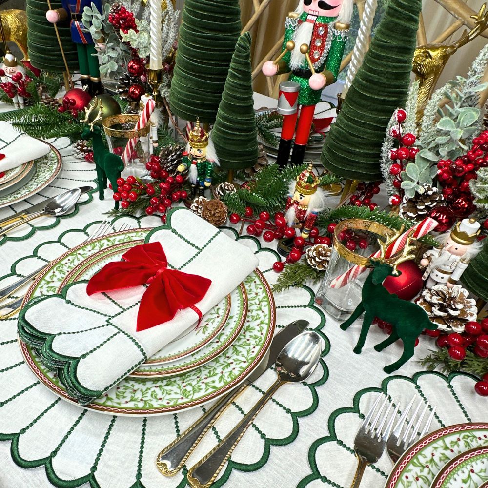 100% Linen - Studio Collection: Pippa Placemat - White/Dark Green (Set of 4)