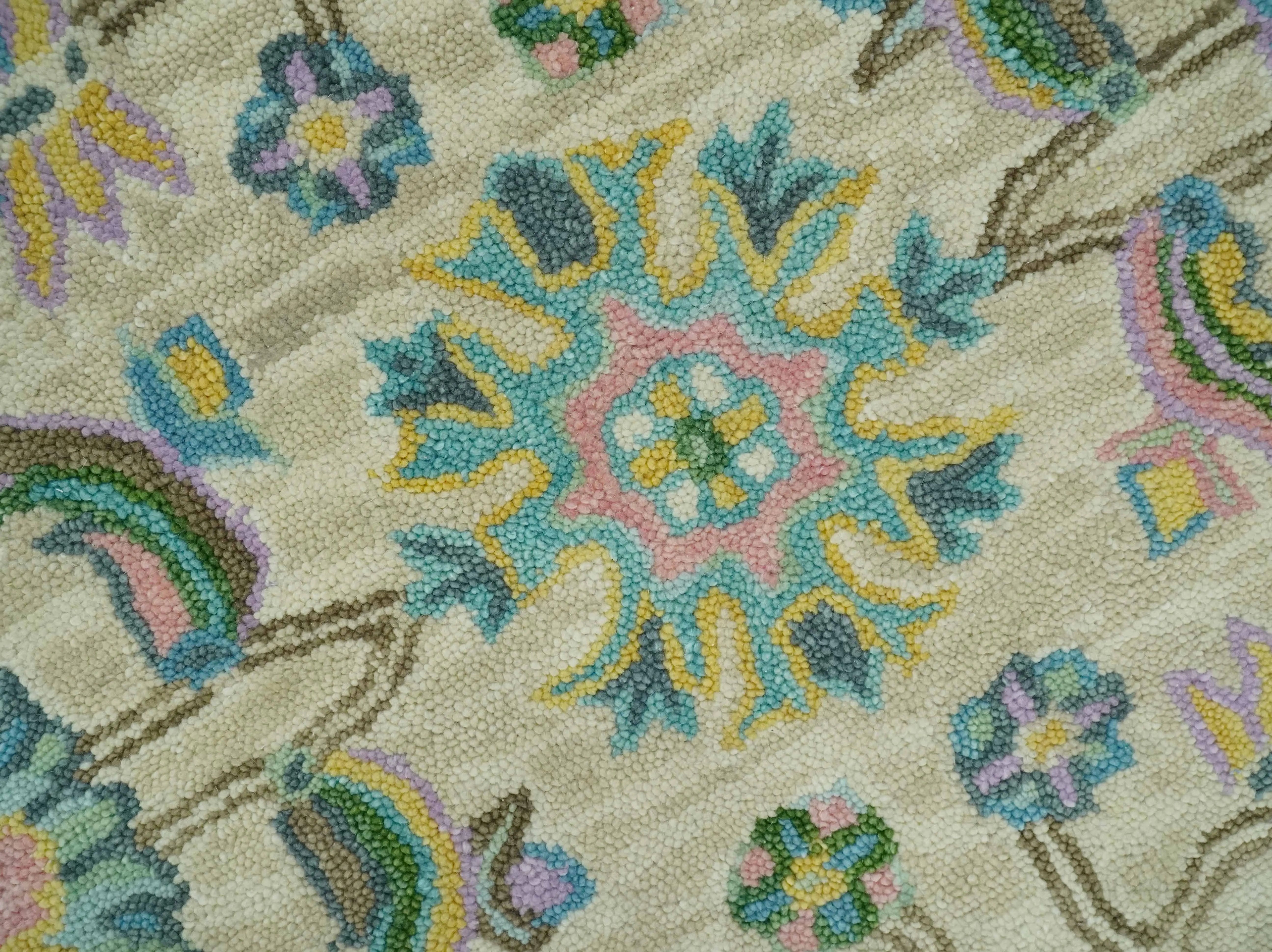 Floral Beige, Blue, and Purple Traditional Hand Tufted Custom Made Wool Rug