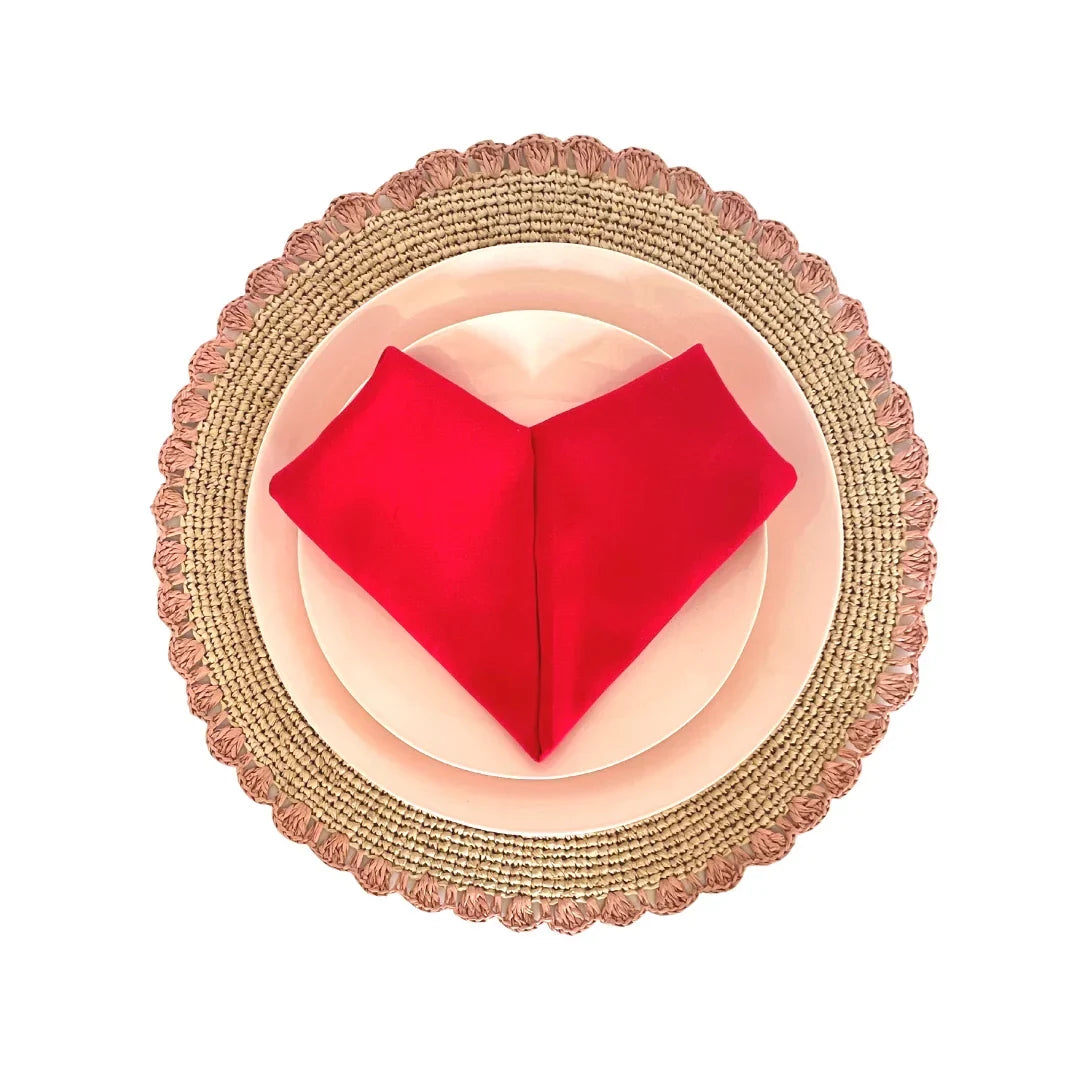 Aura Pink edge placemat, Woven raffia tabletop - The Mayfair Hall