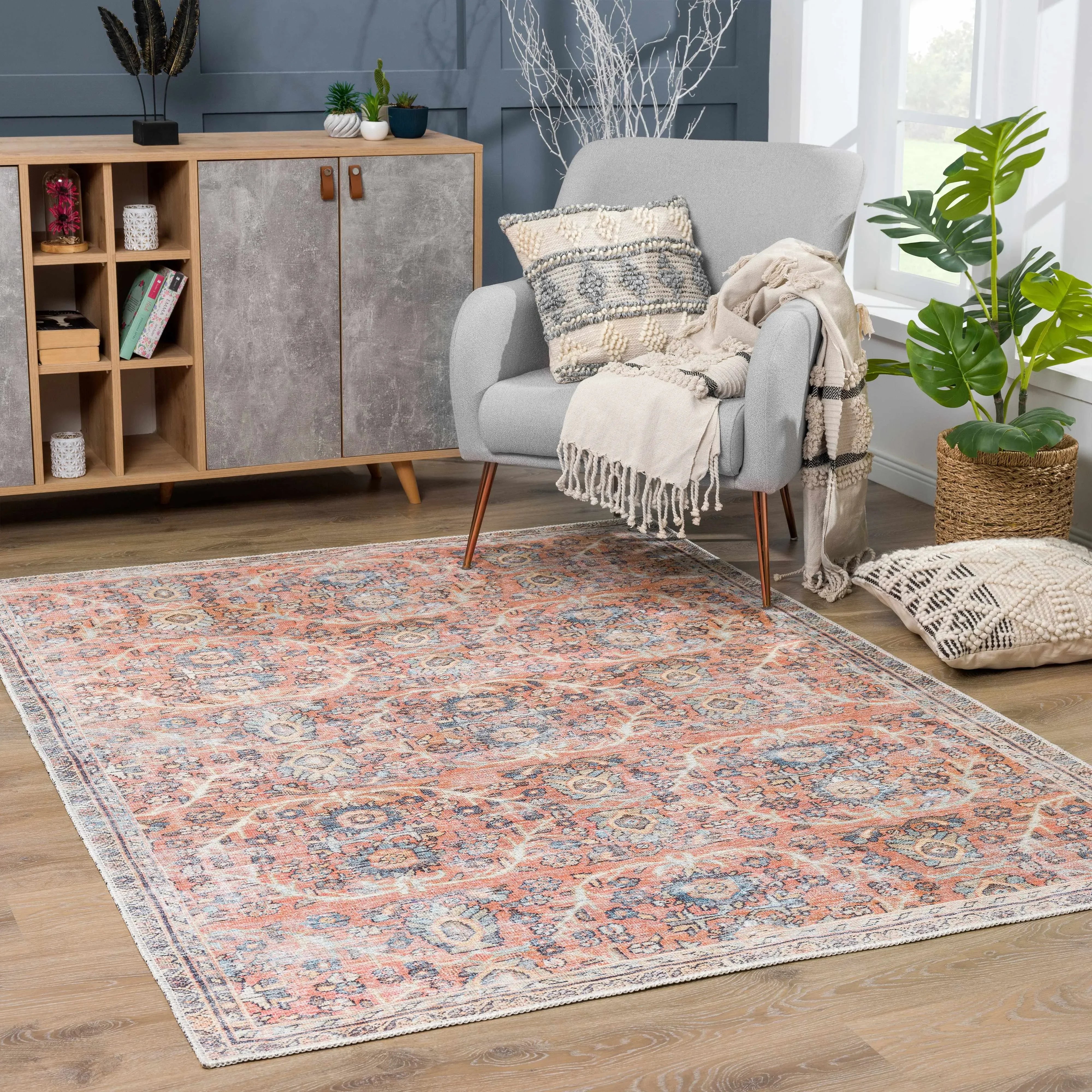 Peach & Blue Washable Area Rug - Clearance - The Mayfair Hall