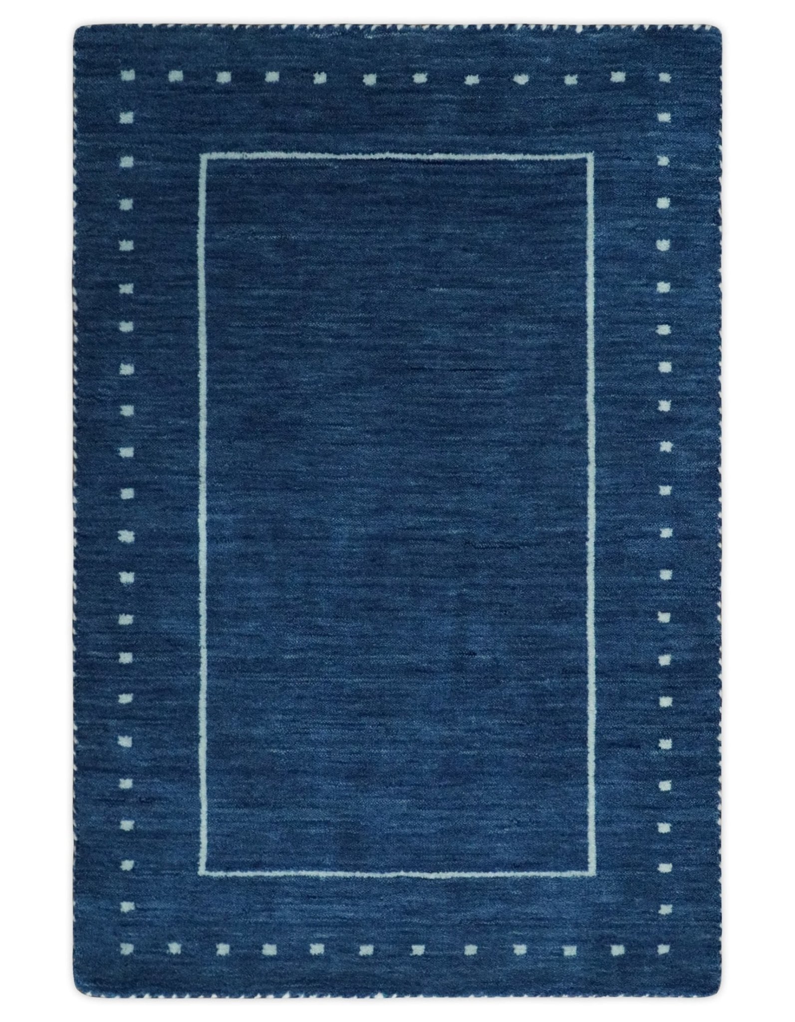 2x3, 8x10, 9x12, 10x14 and 12x15 Blue Hand Spun Wool Hand Loomed Southwestern Gabbeh Rug | QT24 - The Rug Decor