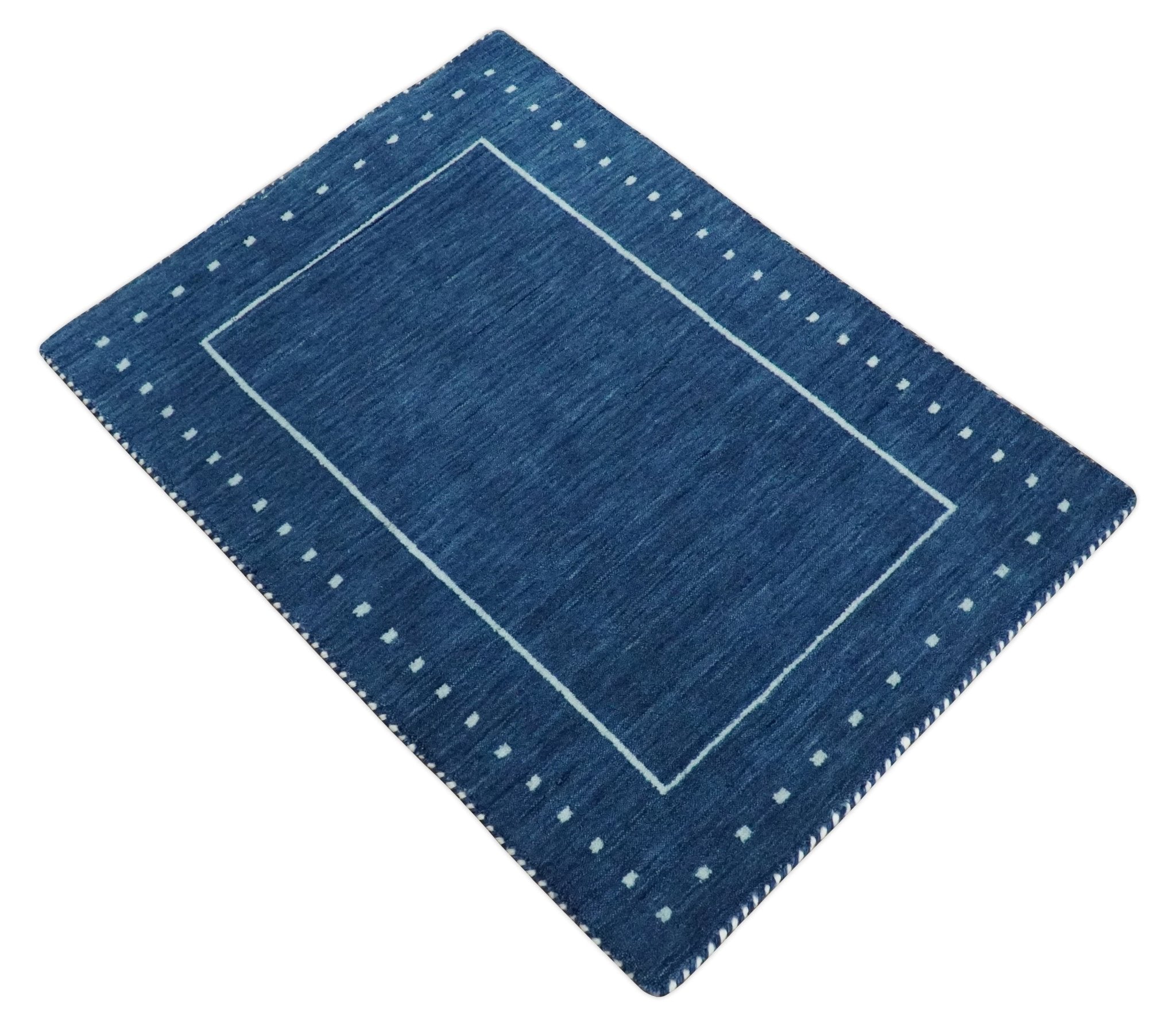 2x3, 8x10, 9x12, 10x14 and 12x15 Blue Hand Spun Wool Hand Loomed Southwestern Gabbeh Rug | QT24 - The Rug Decor