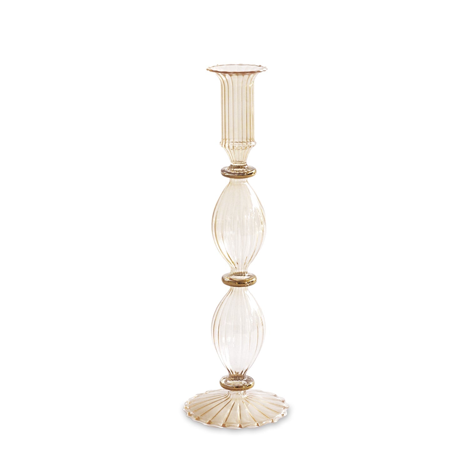 GLASS Cambridge Beryl 10" Candlestick Holder Set of 2 (Champagne and Gold)