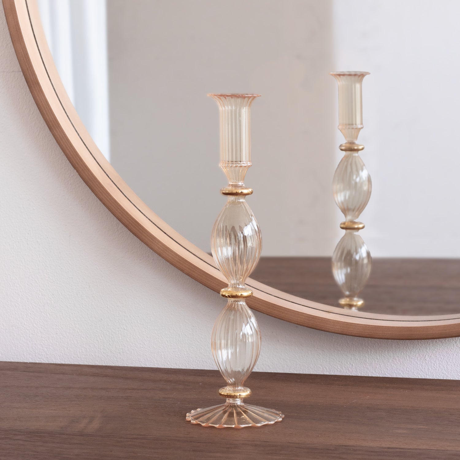 GLASS Cambridge Beryl 10" Candlestick Holder Set of 2 (Champagne and Gold)