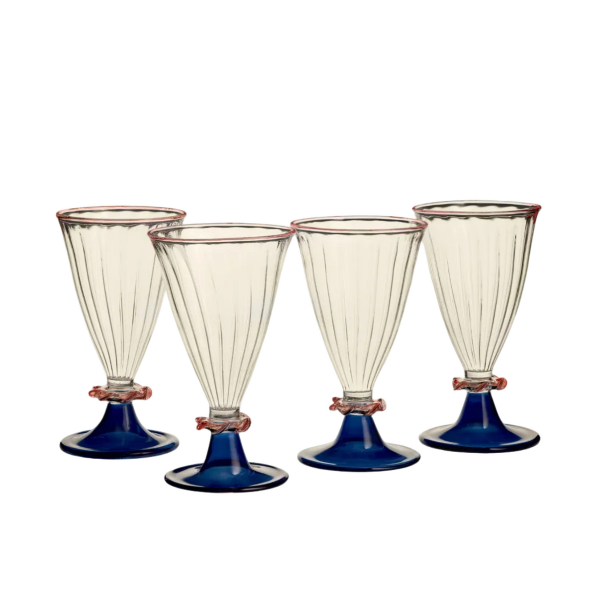 Palace Walk Hand-Blown Wine Glasses in Dark Blue by Anut — Set of 4