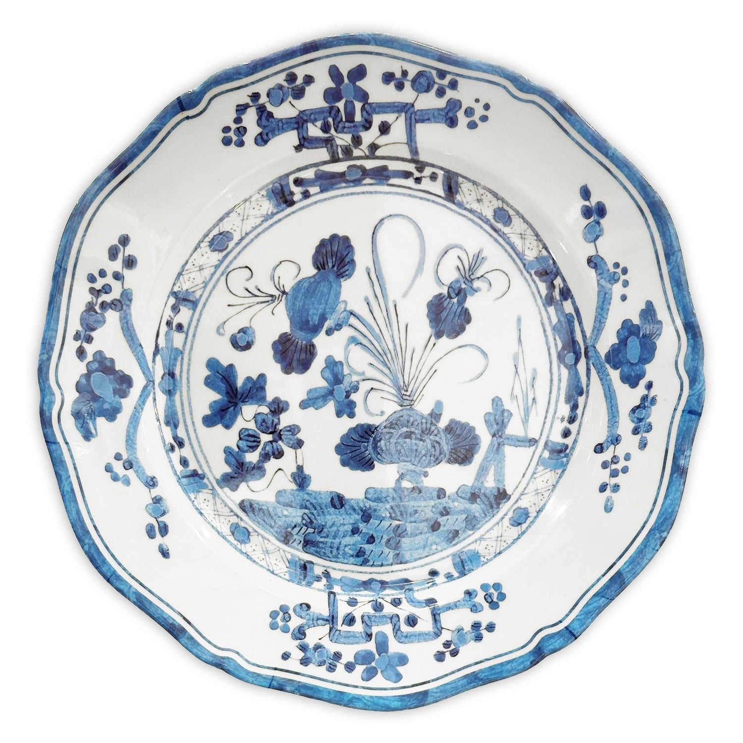 VIDA Faenza 11" Dinner Plate Set of 4 White and Blue