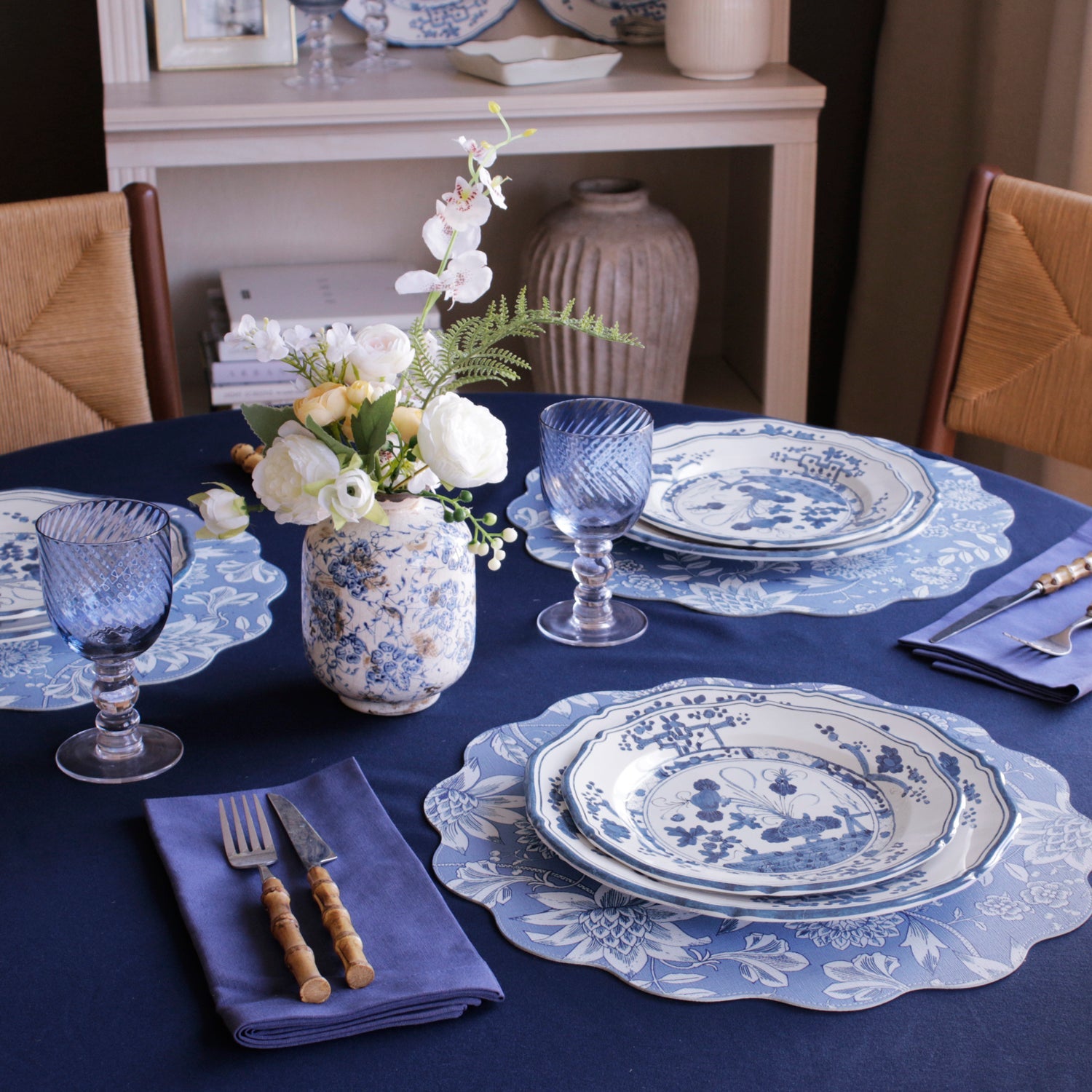 VIDA Faenza 11" Dinner Plate Set of 4 White and Blue