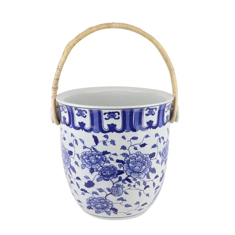 Blue & White Peony Blossom Ice Bucket - The Mayfair Hall