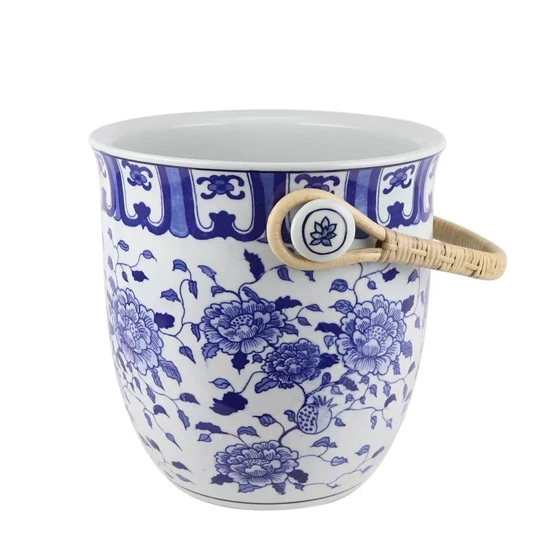 Blue & White Peony Blossom Ice Bucket - The Mayfair Hall