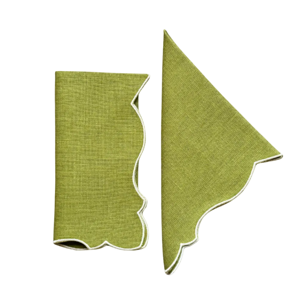 Angelina Linen Napkins in Olive / Ivory by La Gallina Matta — Set of 4