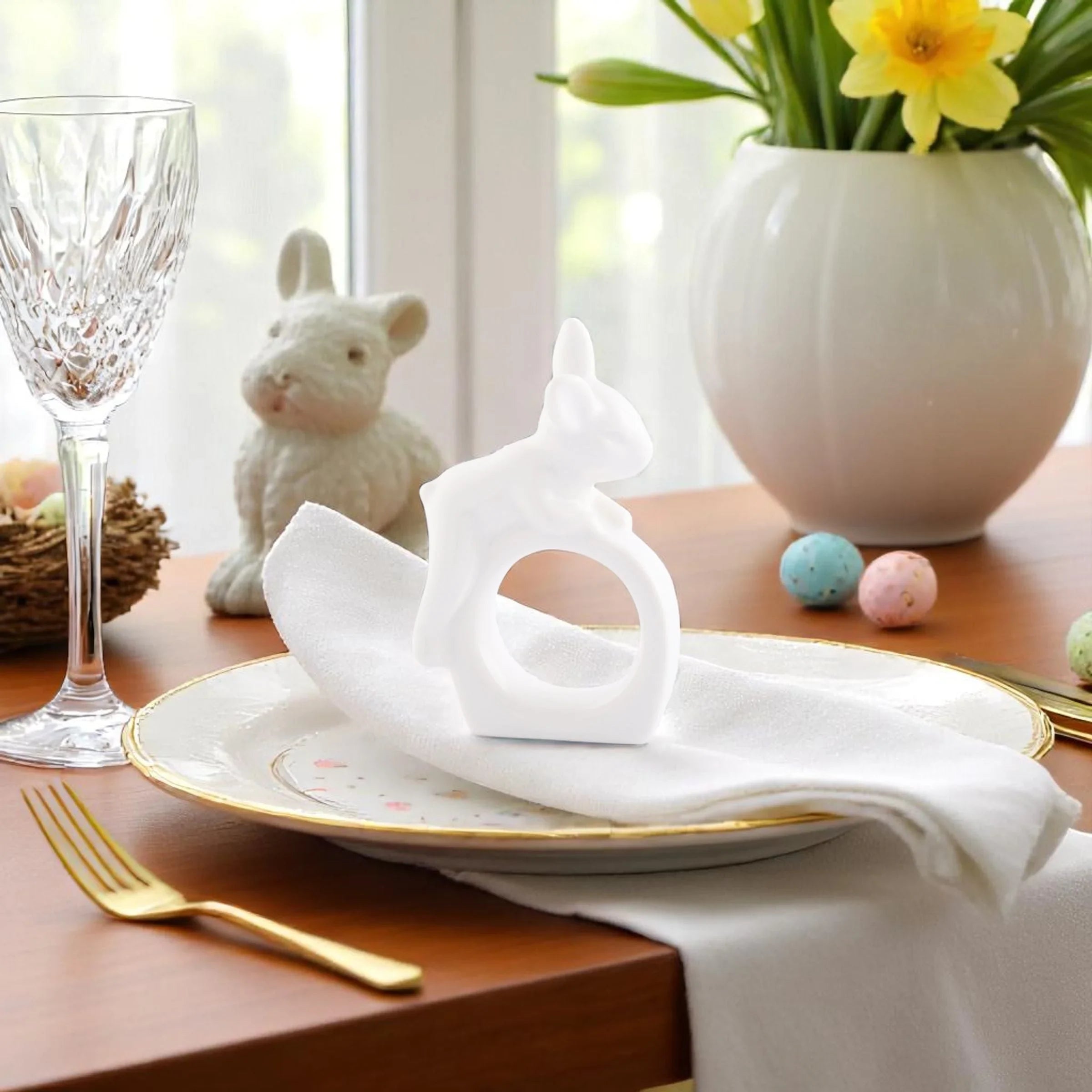Porcelain Climbing Bunny Napkin Rings - Set of 4