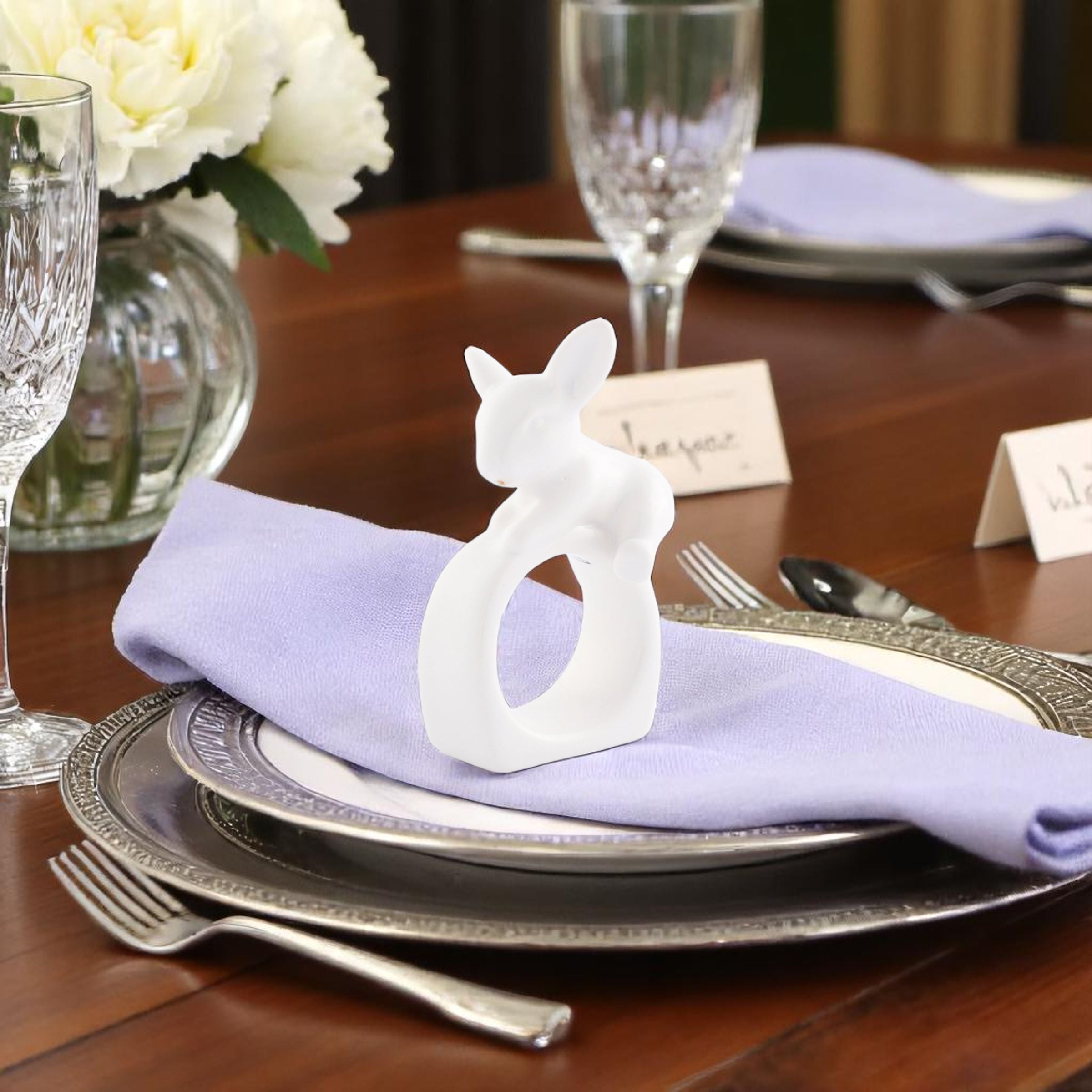 Porcelain Climbing Bunny Napkin Rings - Set of 4