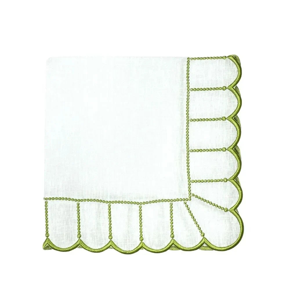 Studio Collection Pippa Linen Napkin in White and Green (Set of 4) - The Mayfair Hall