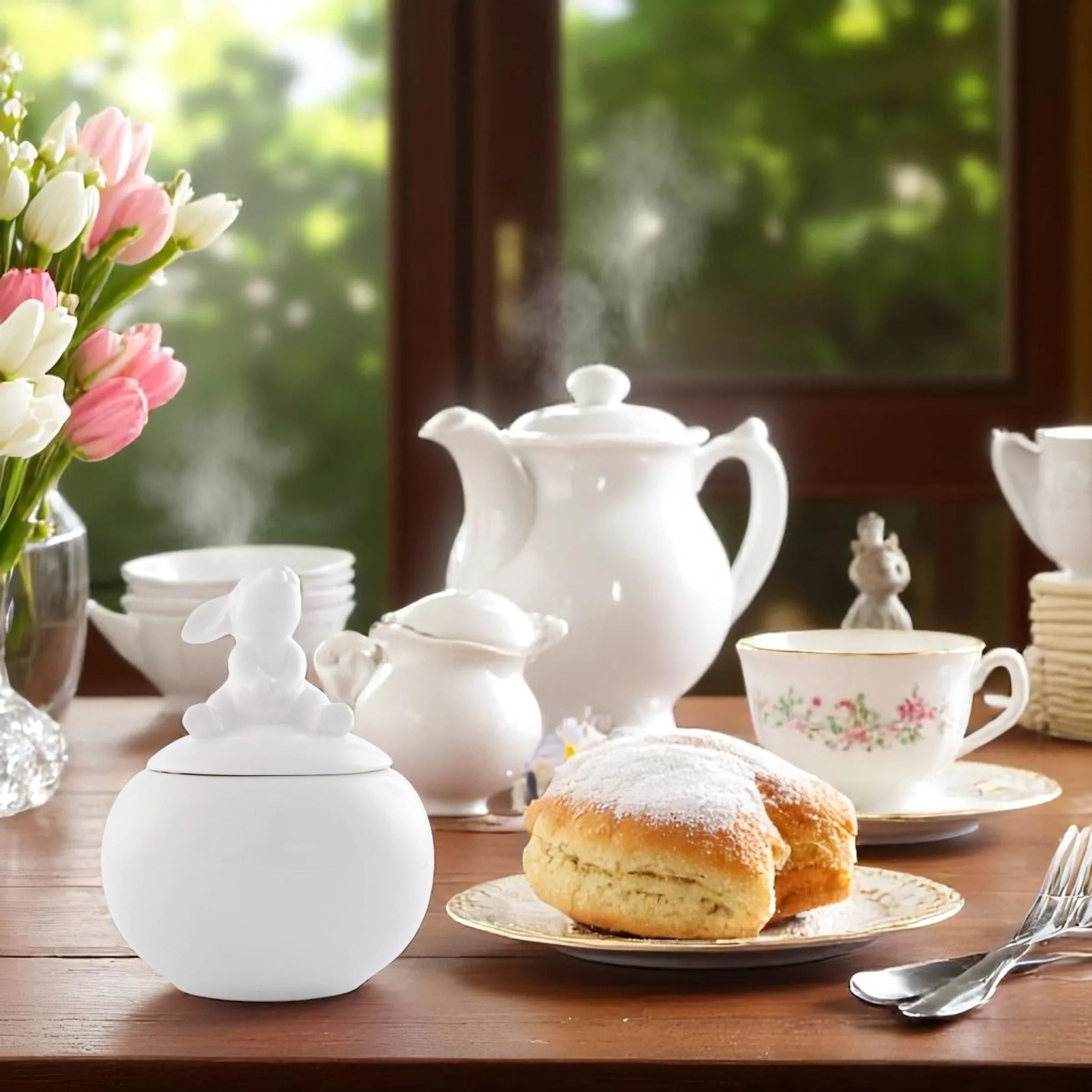 Porcelain Sitting Bunny Sugar Bowl
