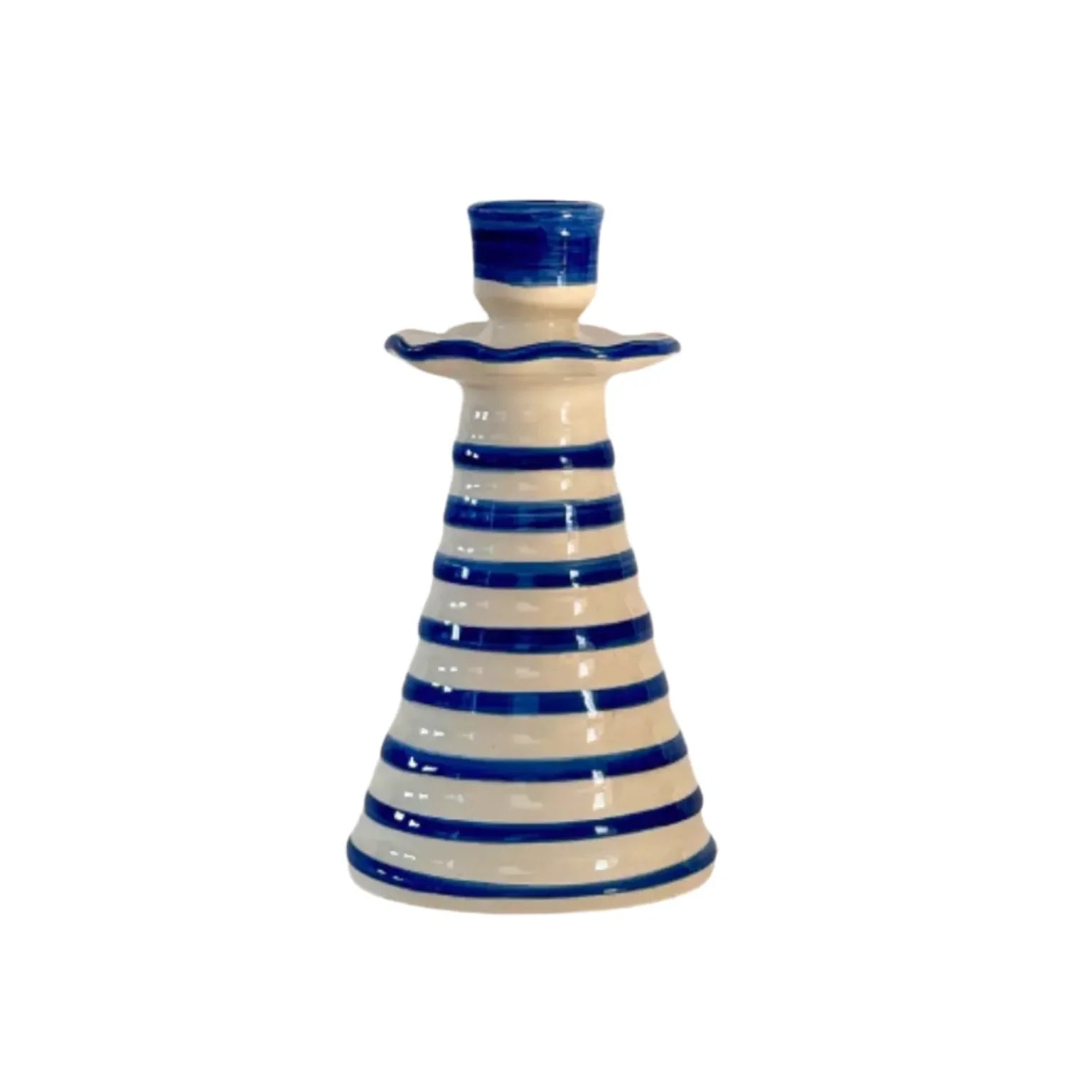 Ruffle Candleholder, Azul Stripe - The Mayfair Hall